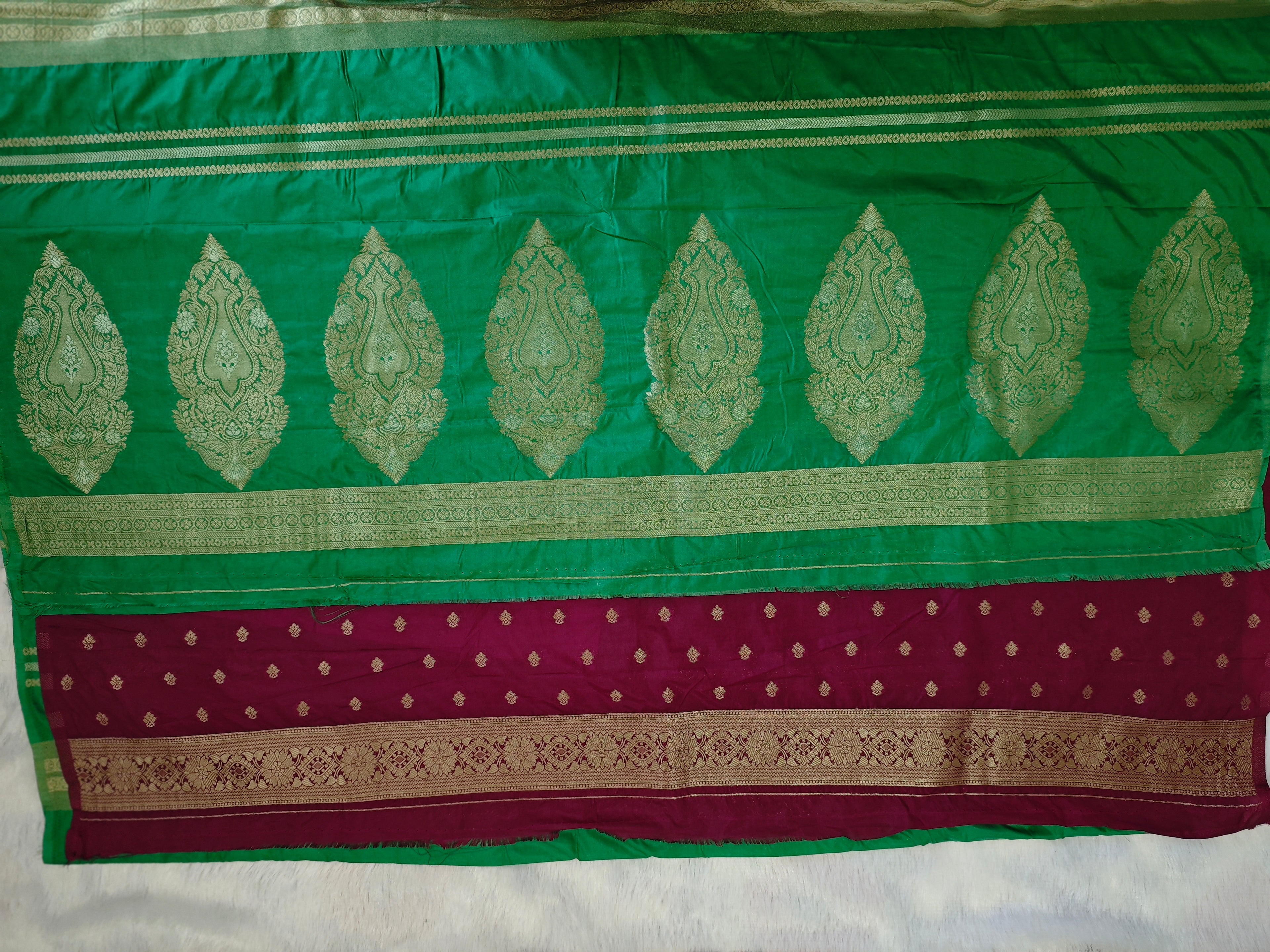 Moonga Cream Silk-KSV5019-Sea Green and Wine