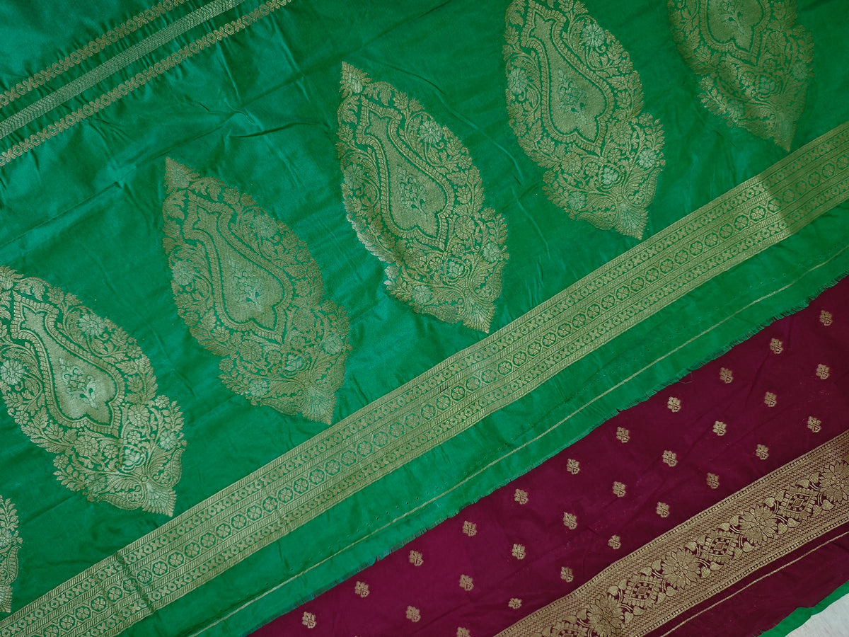 Moonga Cream Silk-KSV5019-Sea Green and Wine