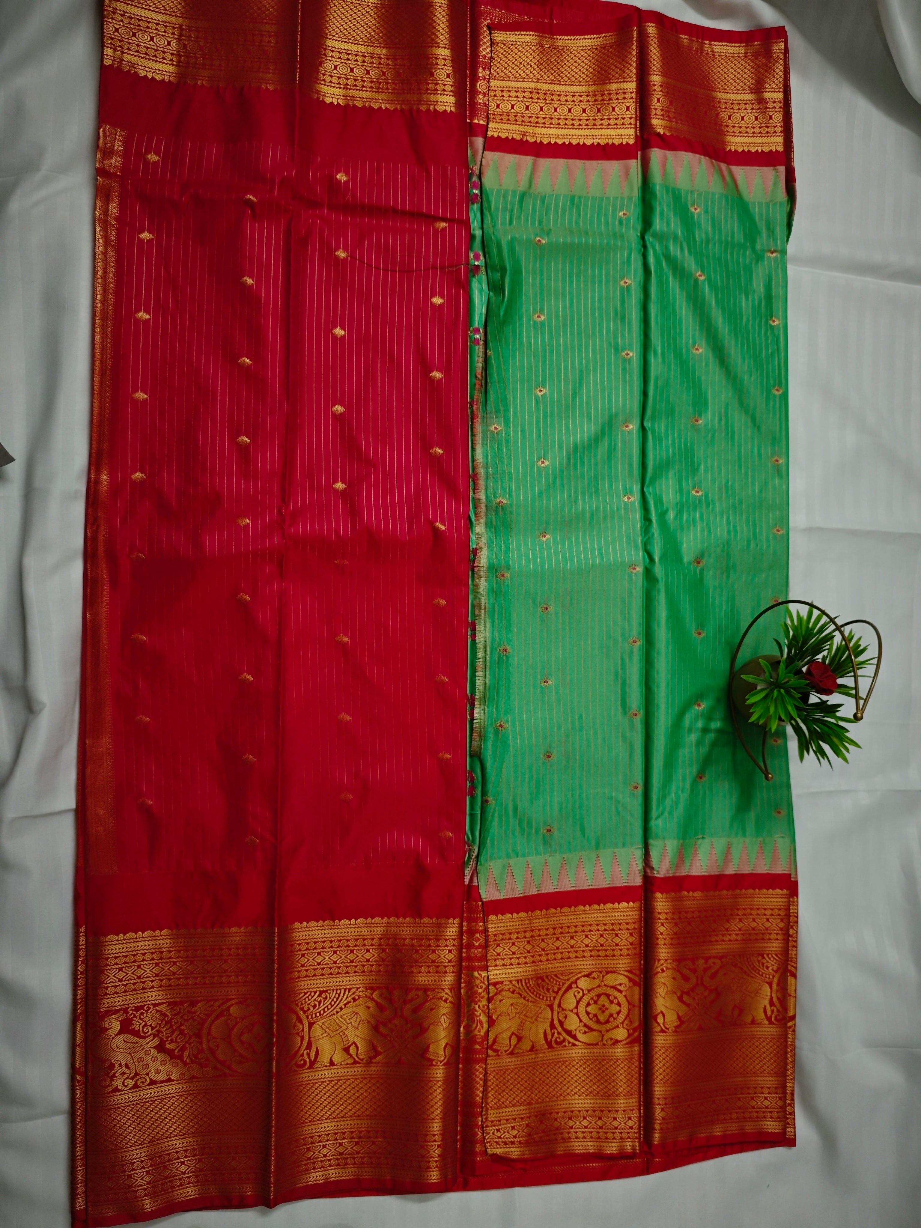 Semi Gadwal-KSV5020-Mint Green and Red