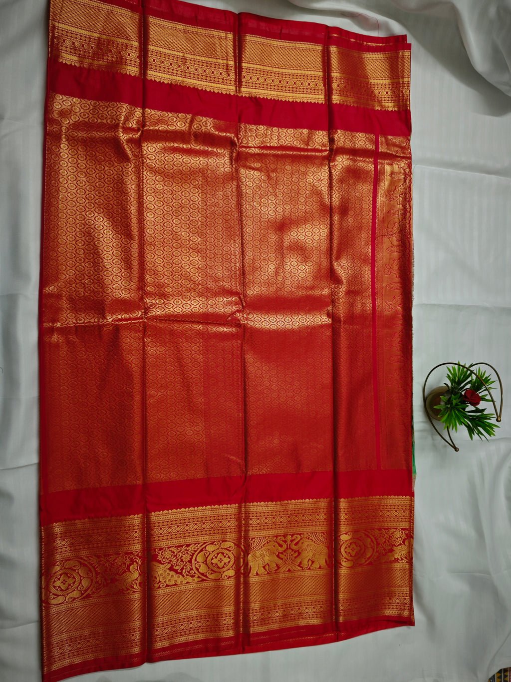 Semi Gadwal-KSV5020-Mint Green and Red