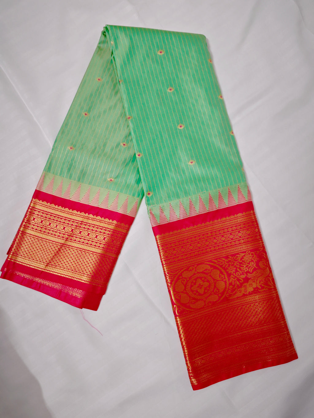 Semi Gadwal-KSV5020-Mint Green and Red