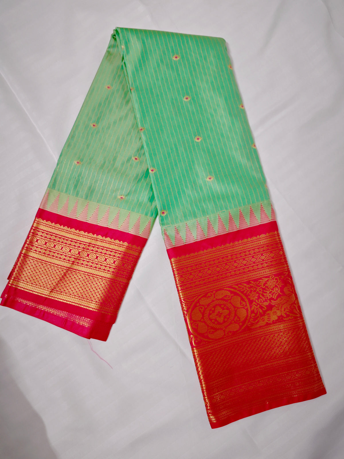 Semi Gadwal-KSV5020-Mint Green and Red