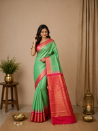 Semi Gadwal-KSV5020-Mint Green and Red