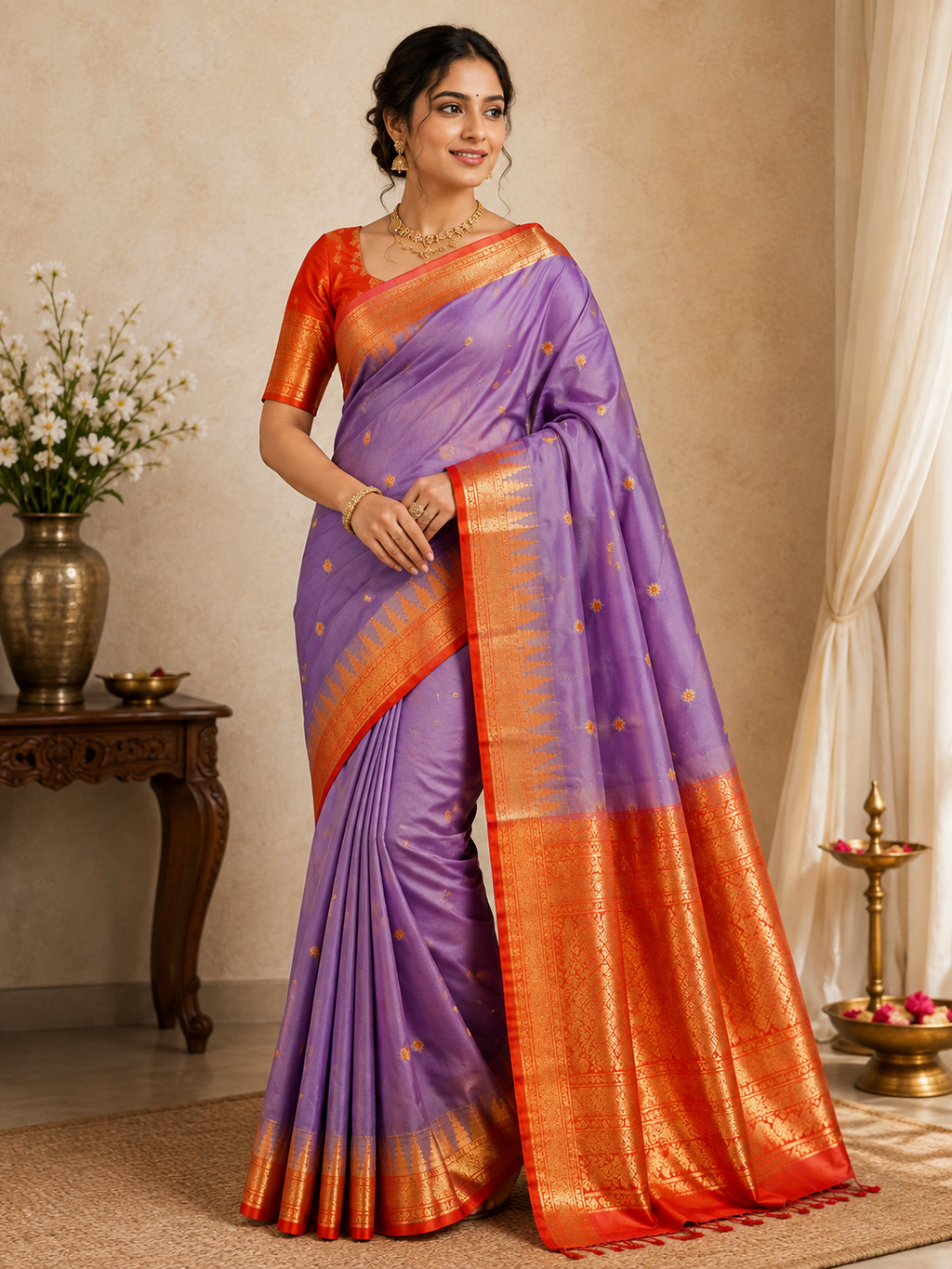 Semi Gadwal-KSV5021-Lilac and Orange