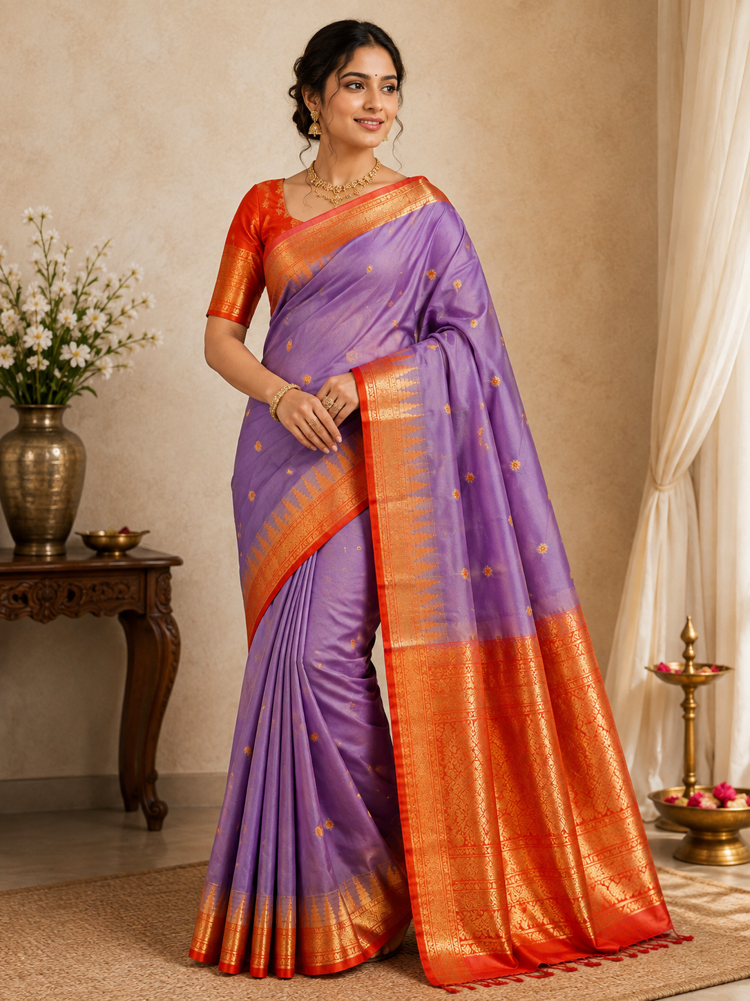 Semi Gadwal-KSV5021-Lilac and Orange