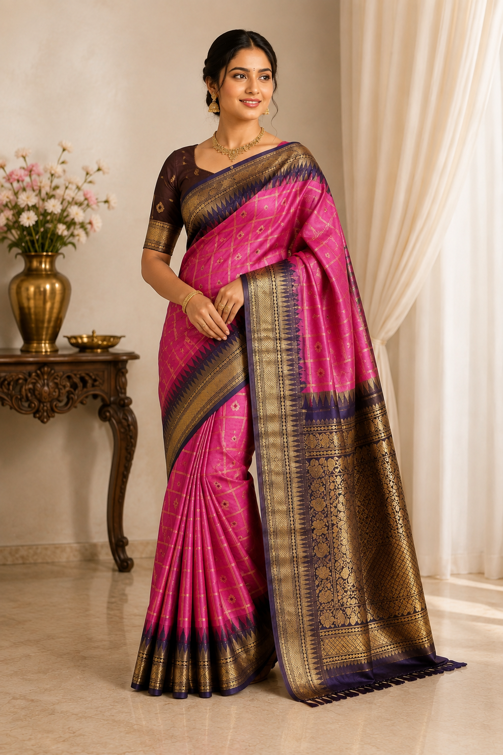 Semi Gadwal-KSV5022-Pink and Brown