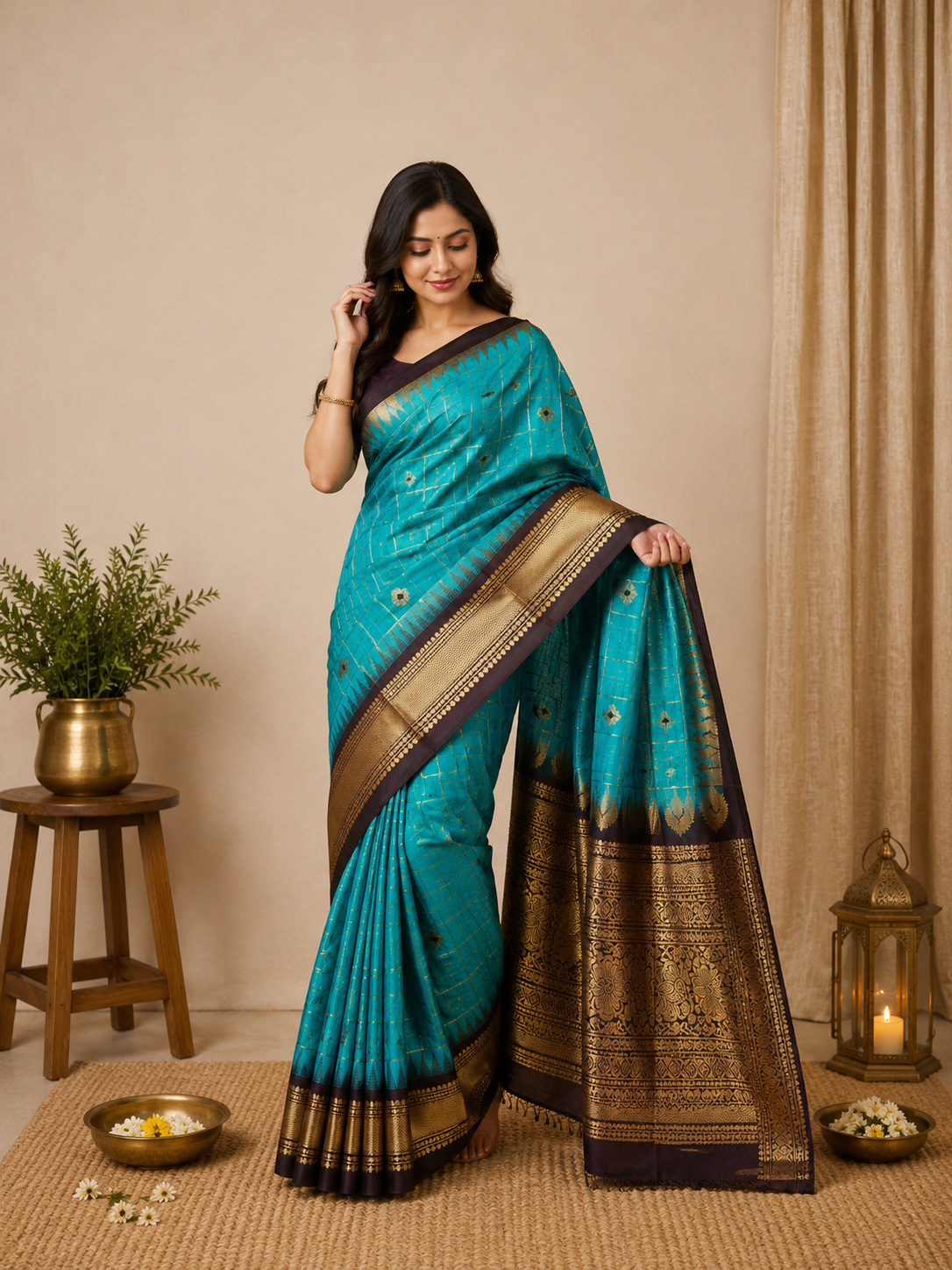 Semi Gadwal-KSV5023-Blue and Brown