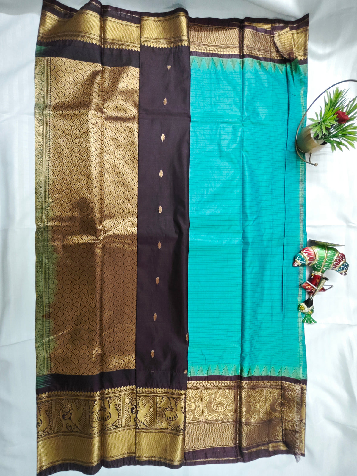 Semi Gadwal-KSV5024-Teal Blue and Brown