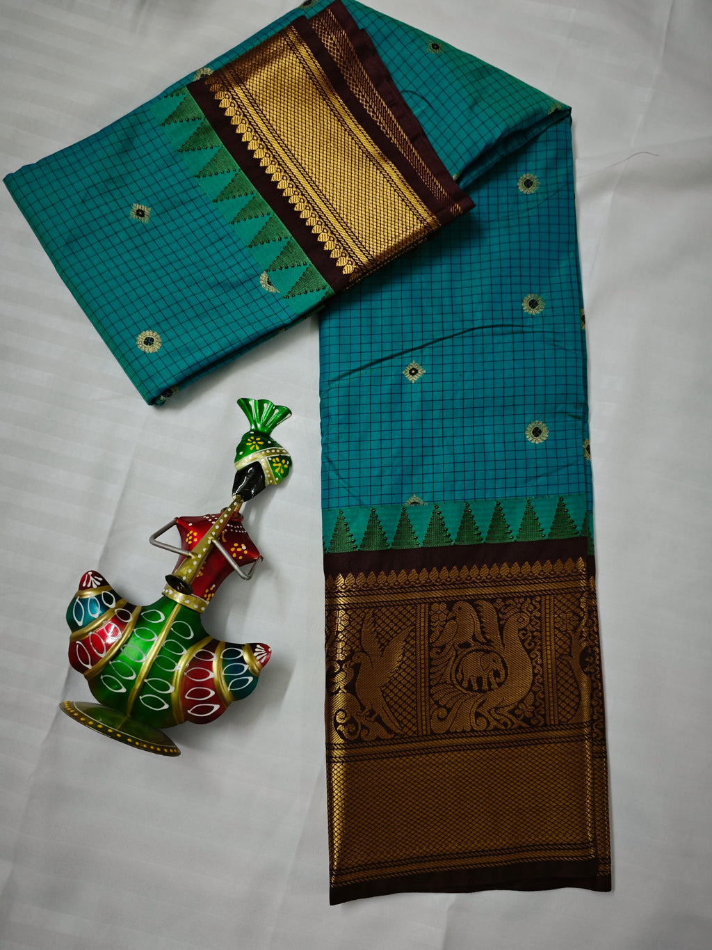 Semi Gadwal-KSV5024-Teal Blue and Brown