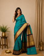 Semi Gadwal-KSV5024-Teal Blue and Brown