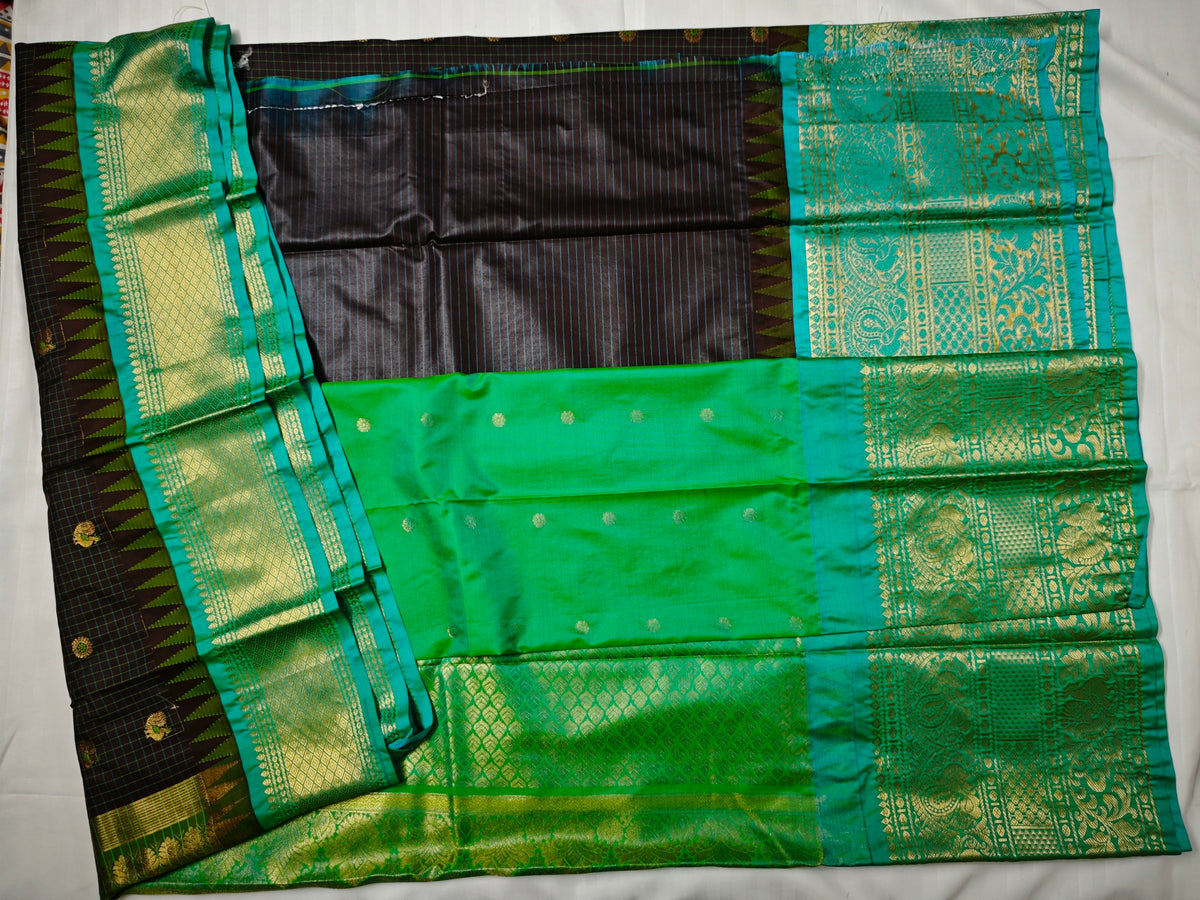 Semi Gadwal-KSV5025-Dark Coffee and Turquoise Blue