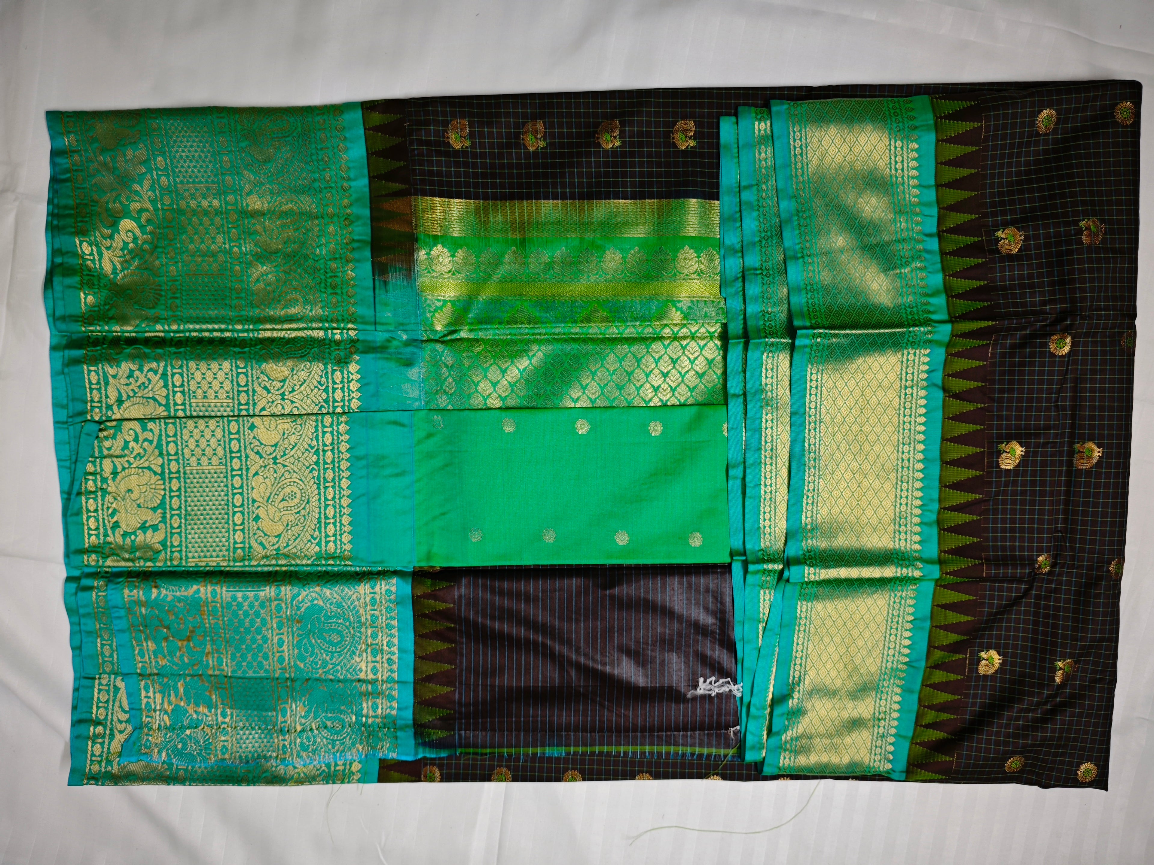 Semi Gadwal-KSV5025-Dark Coffee and Turquoise Blue