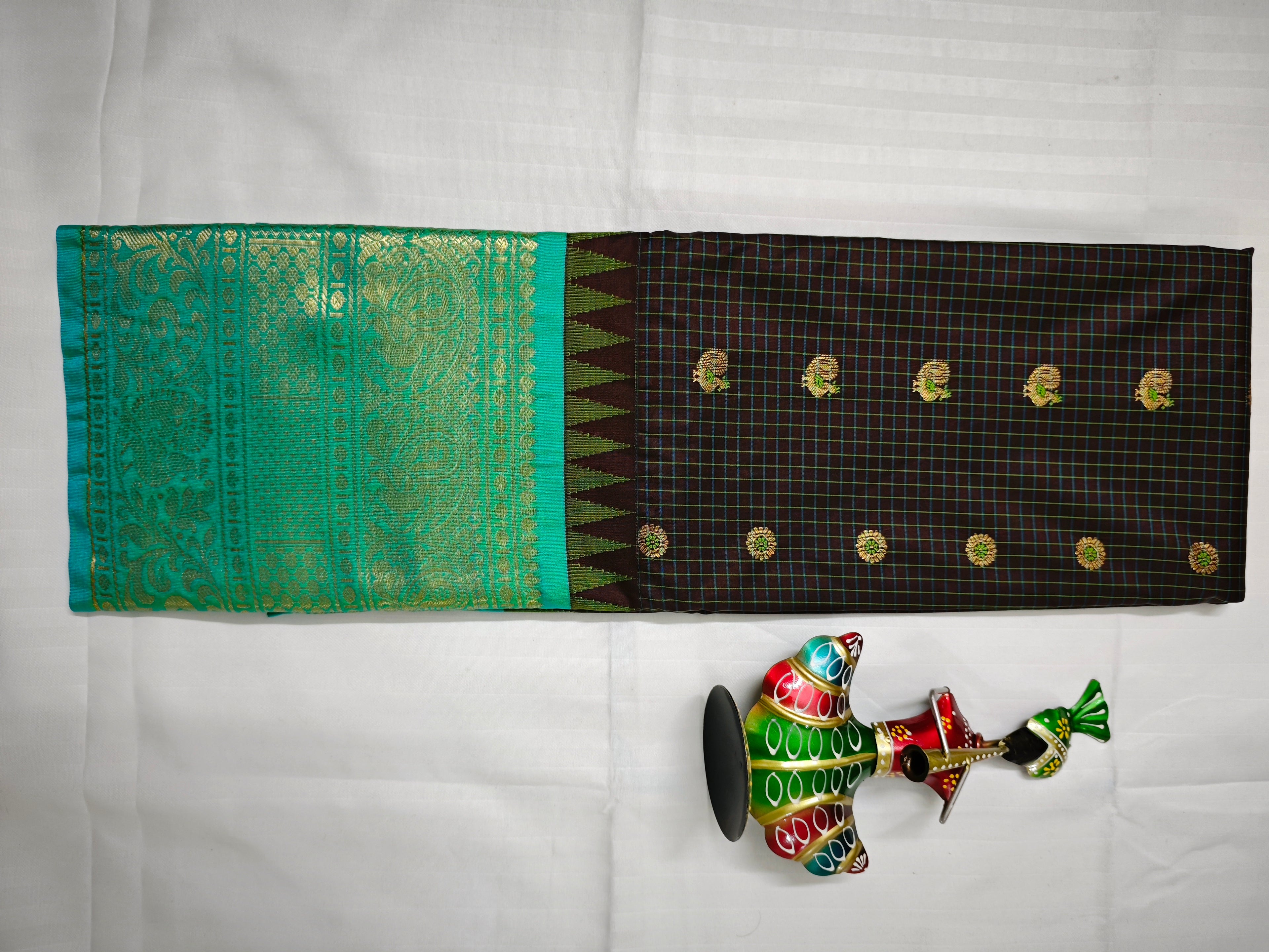 Semi Gadwal-KSV5025-Dark Coffee and Turquoise Blue