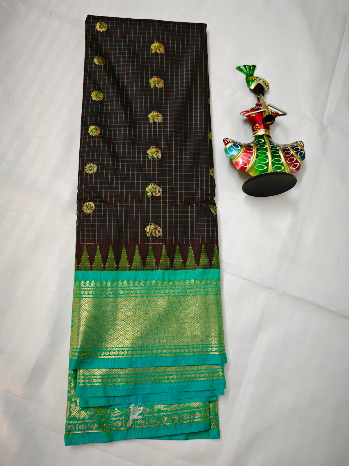Semi Gadwal-KSV5025-Dark Coffee and Turquoise Blue