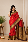 Semi Gadwal-KSV5026-Red and Brown