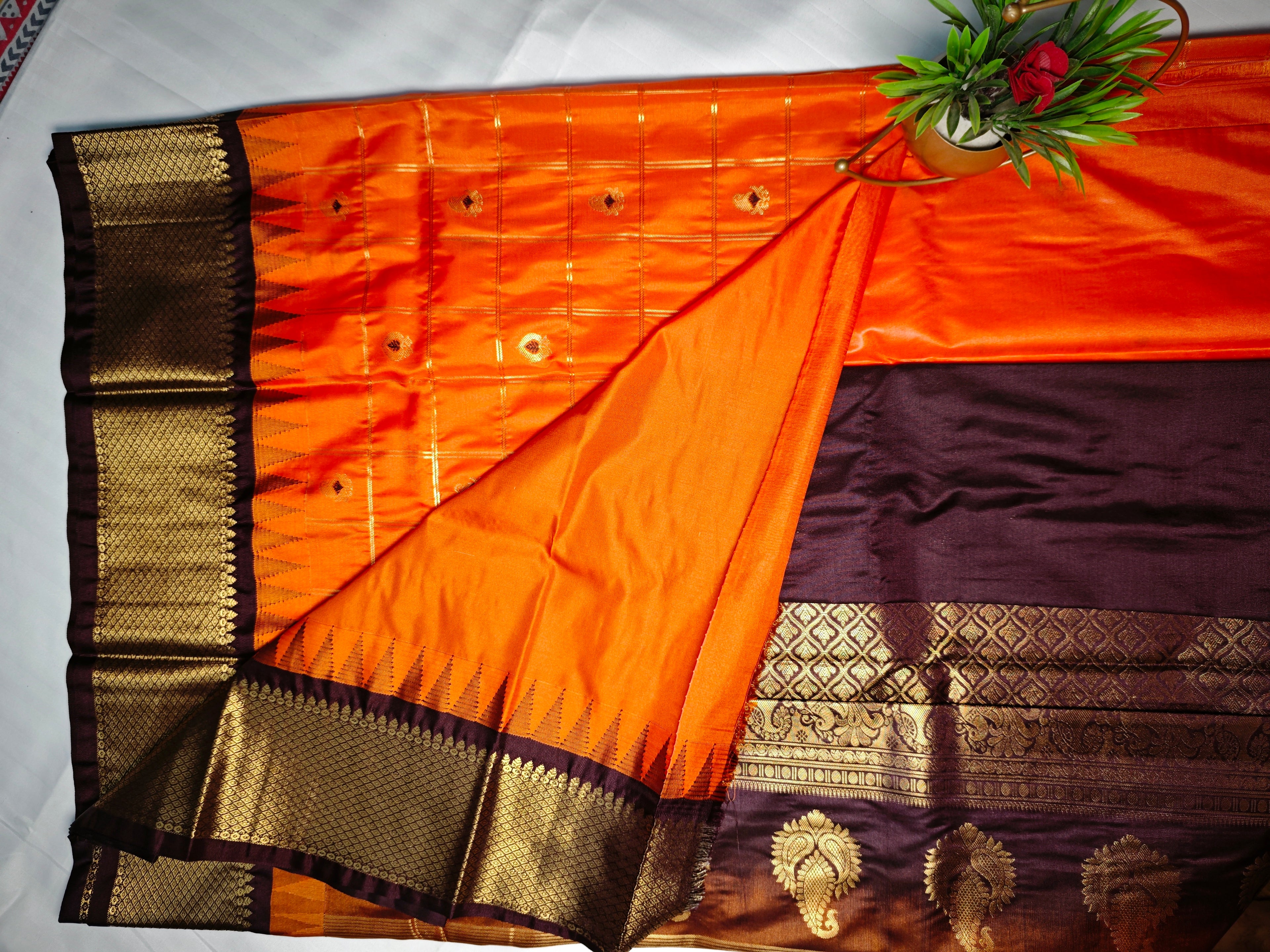 Semi Gadwal-KSV5027-Orange and Brown
