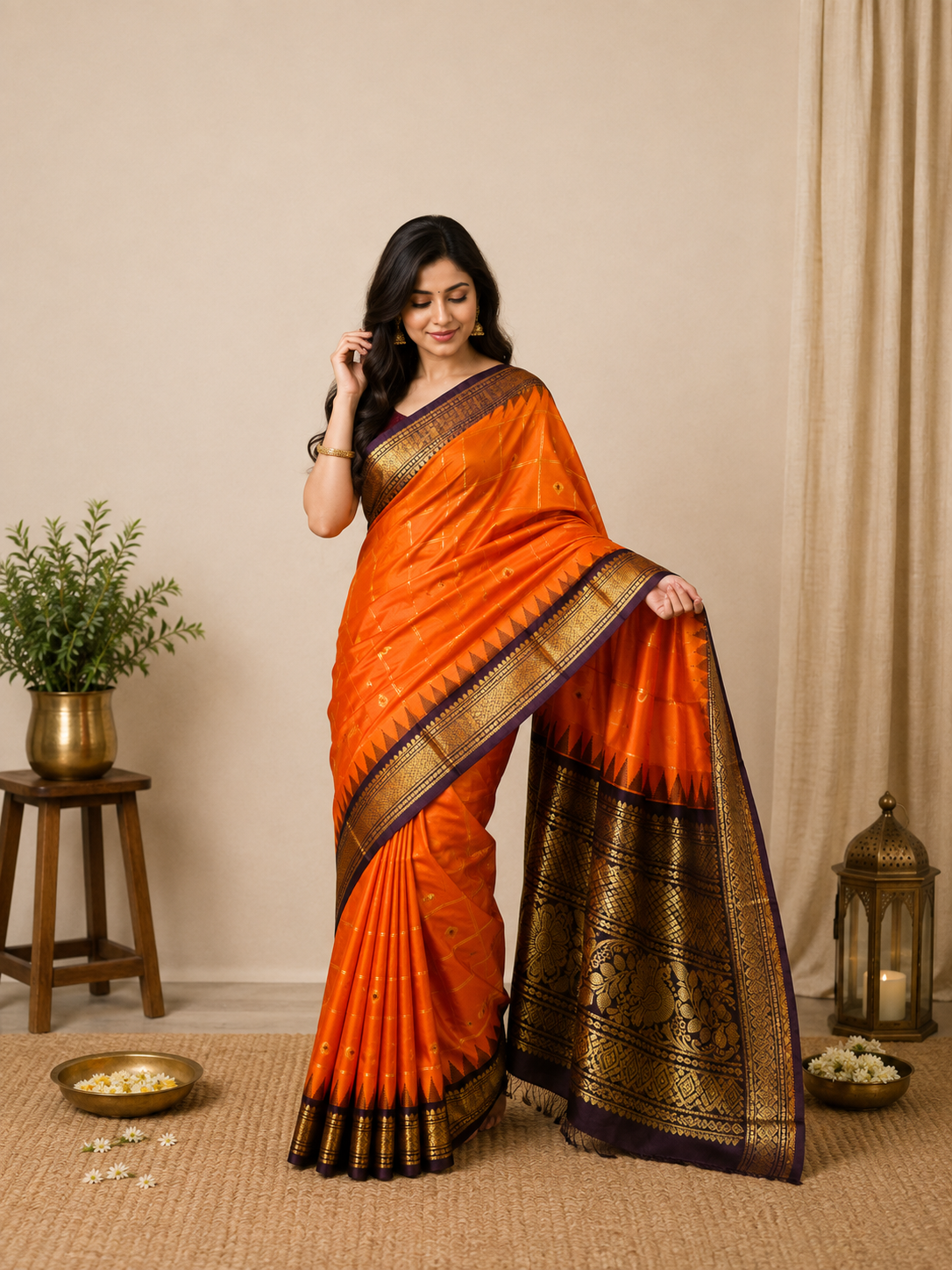 Semi Gadwal-KSV5027-Orange and Brown