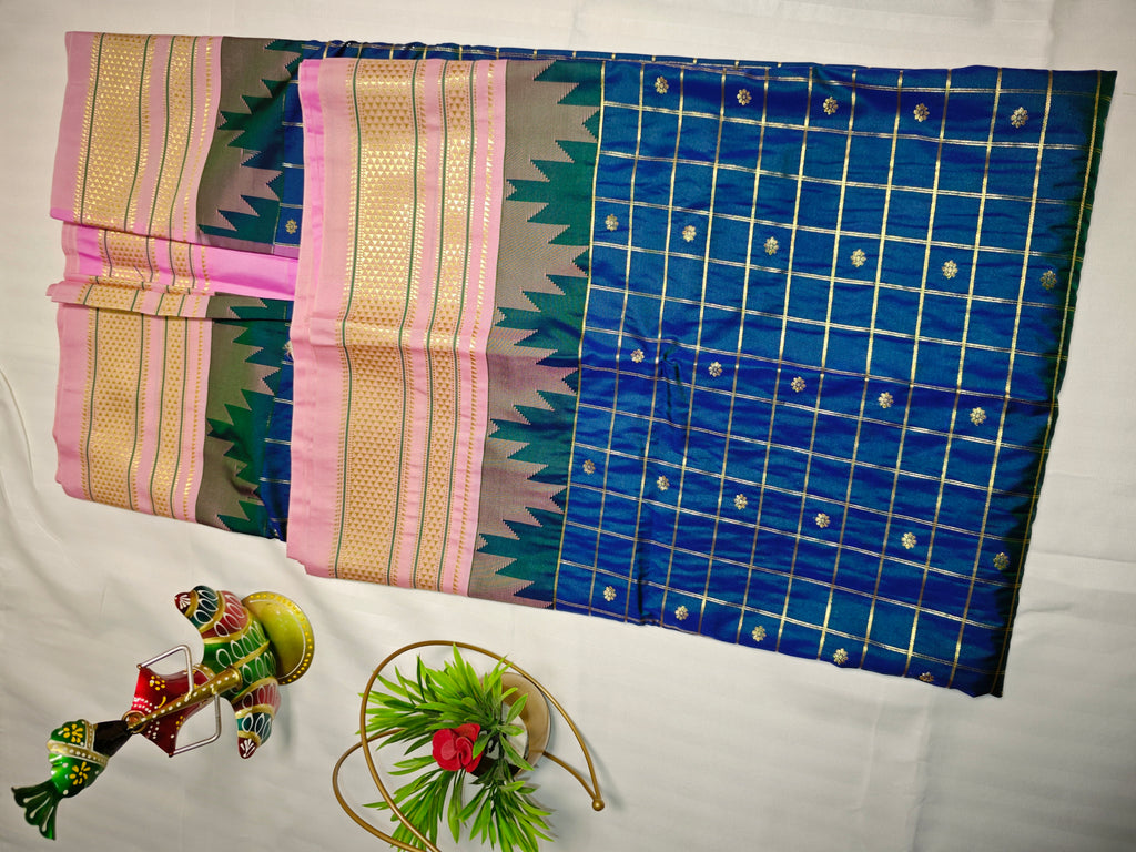 Semi Gadwal-KSV5028-Dark blue and baby pink