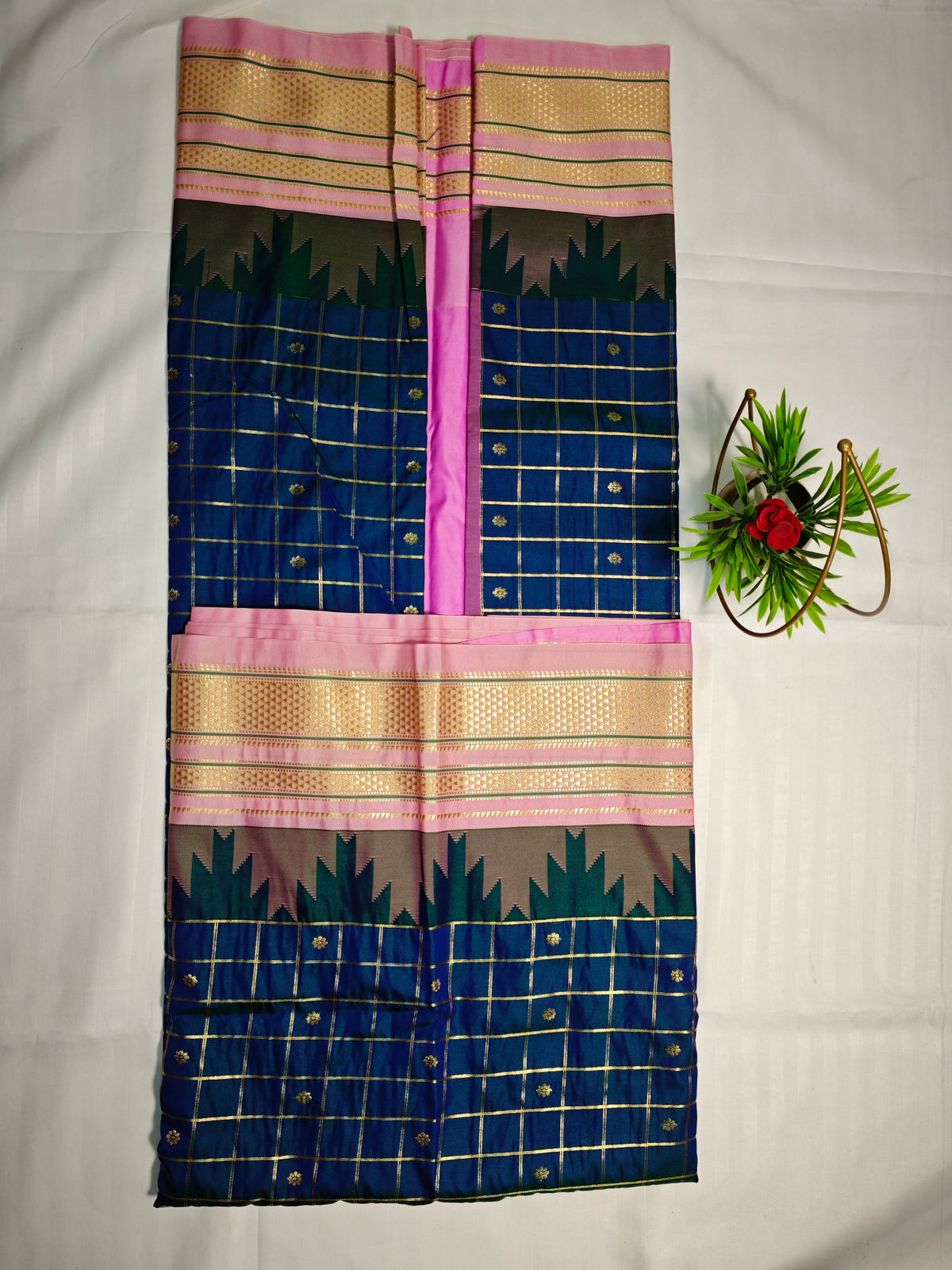 Semi Gadwal-KSV5028-Dark blue and baby pink