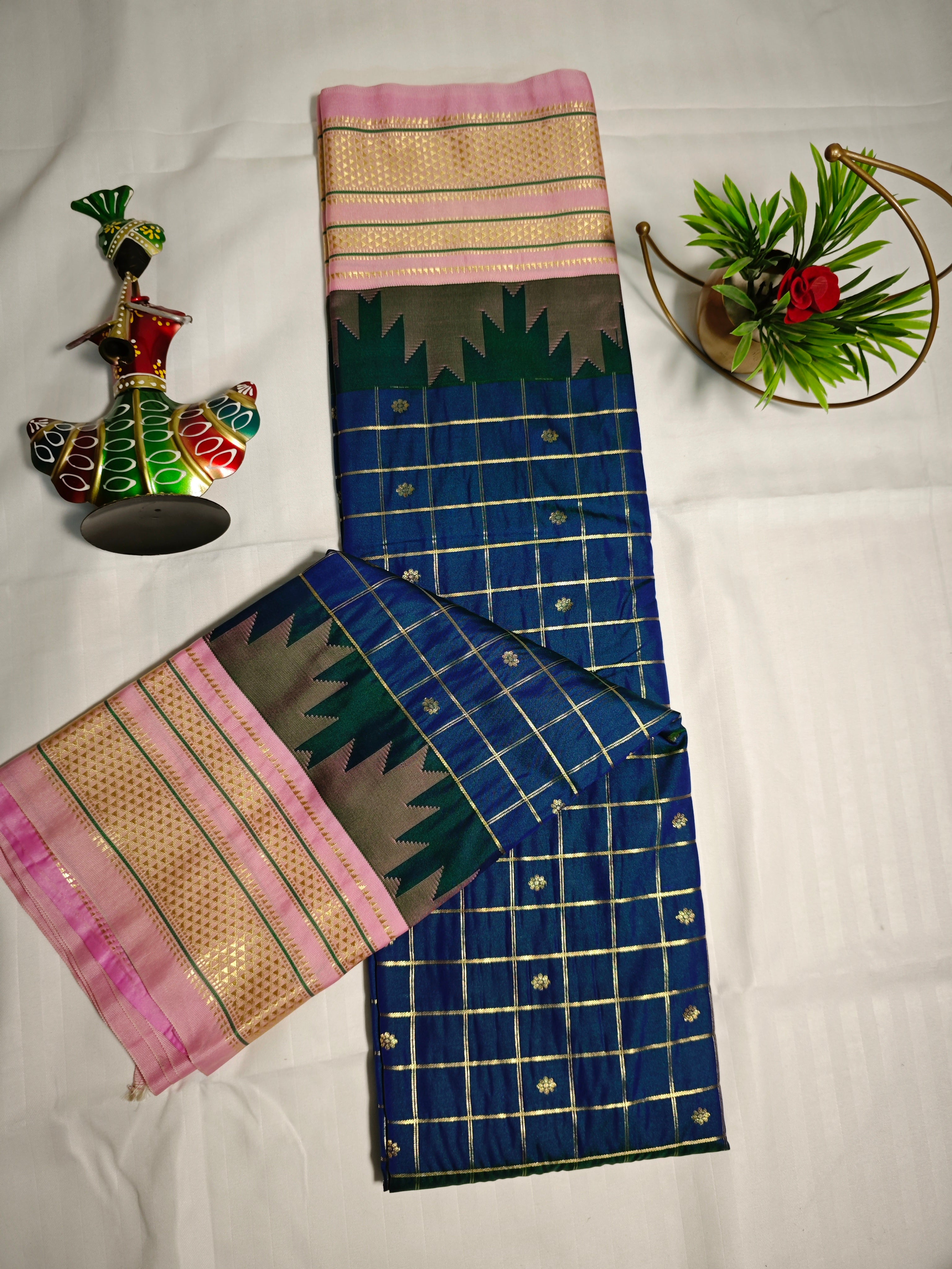 Semi Gadwal-KSV5028-Dark blue and baby pink