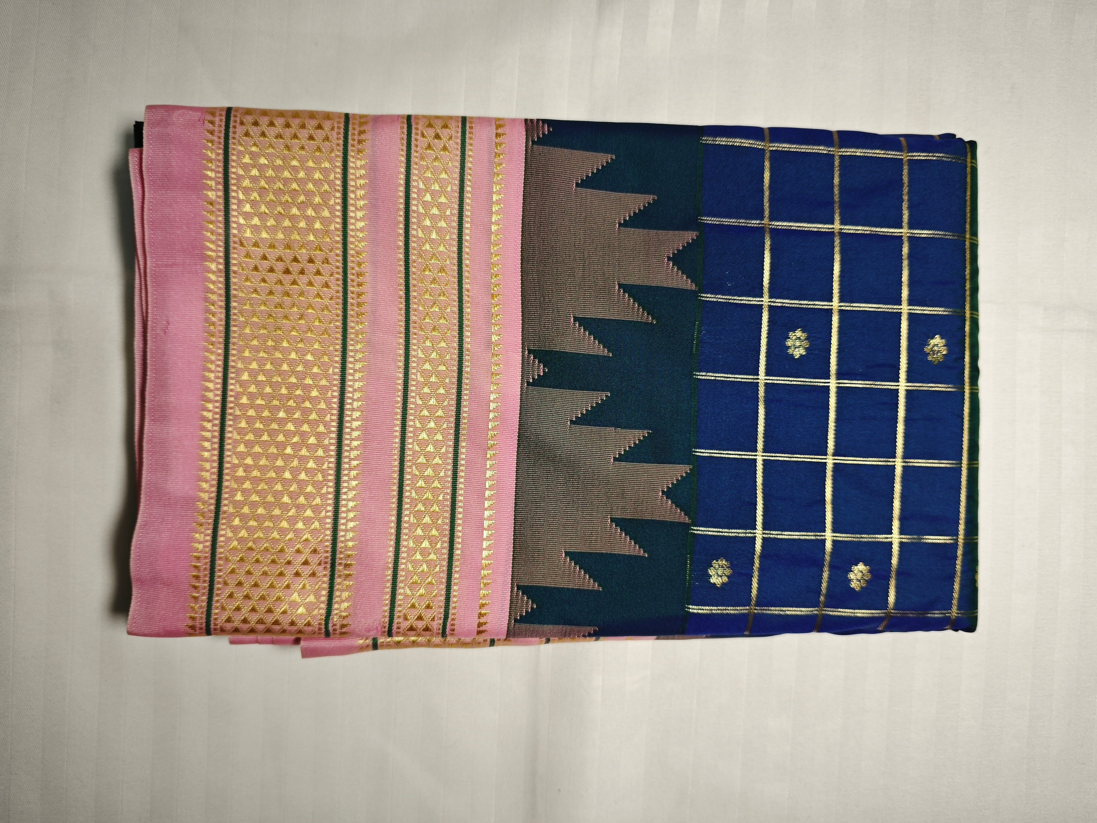 Semi Gadwal-KSV5028-Dark blue and baby pink
