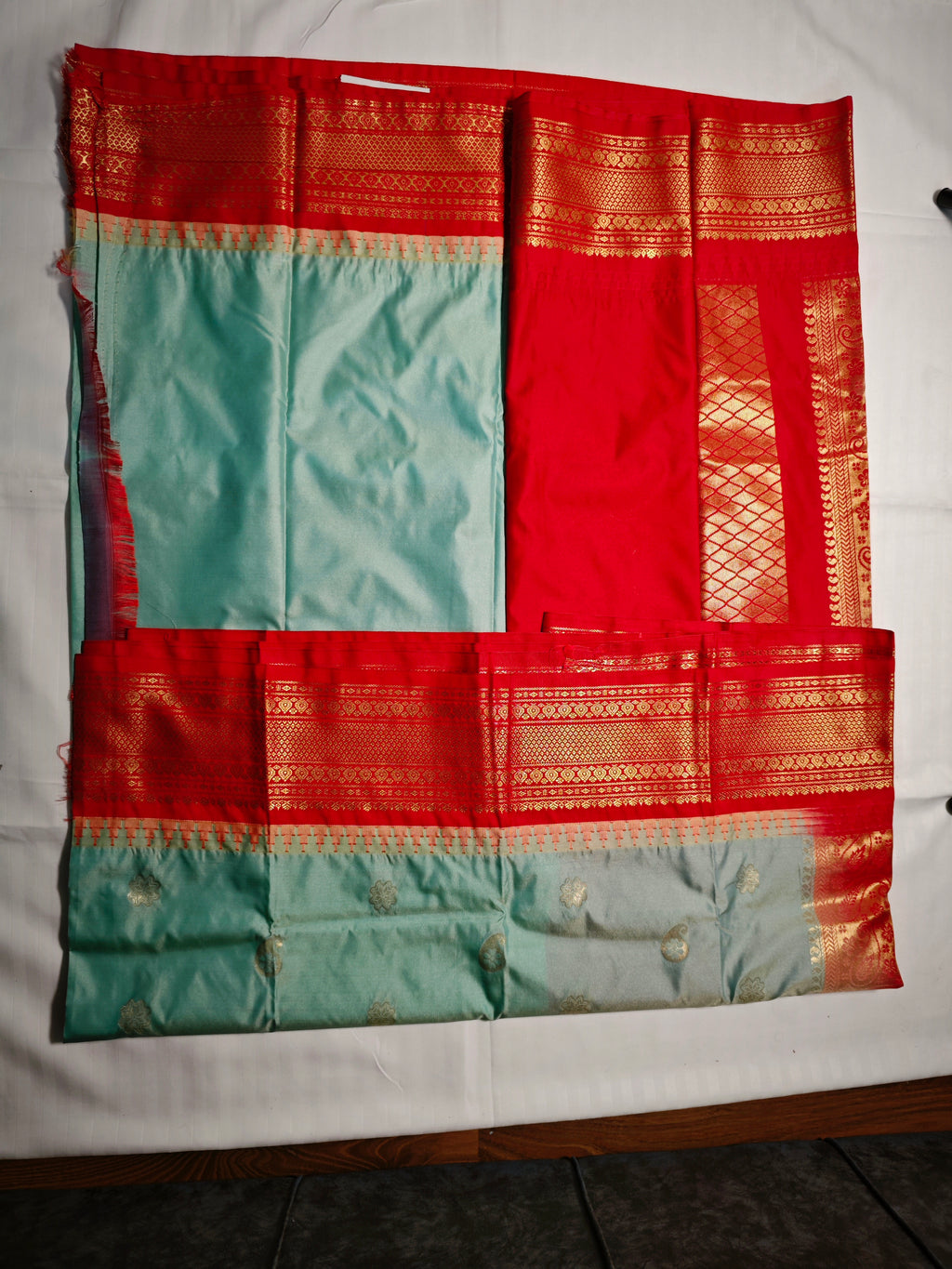 Semi Gadwal-KSV5029-Skyblue and Red
