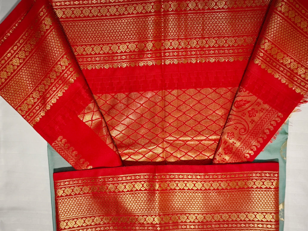 Semi Gadwal-KSV5029-Skyblue and Red