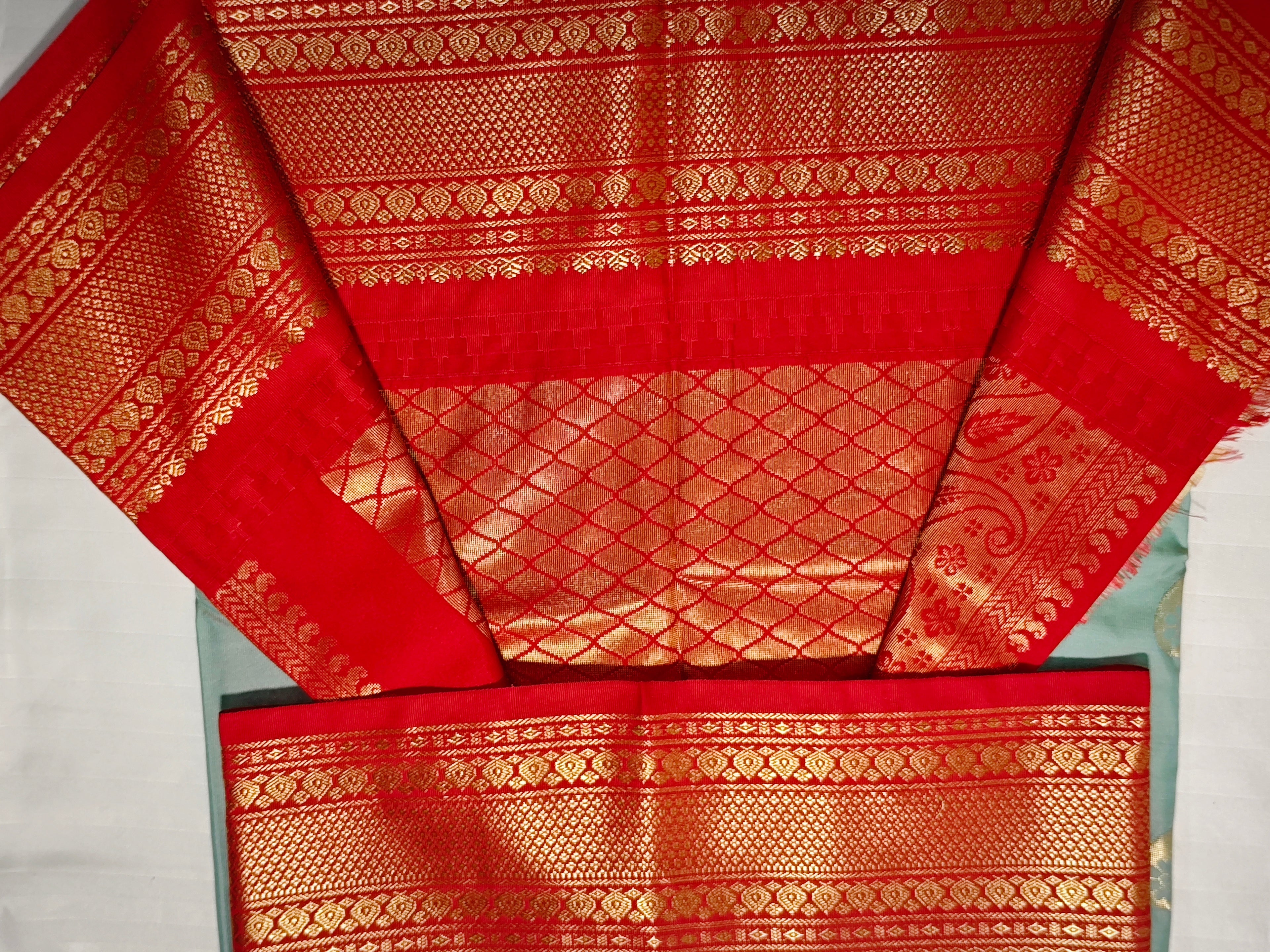 Semi Gadwal-KSV5029-Skyblue and Red