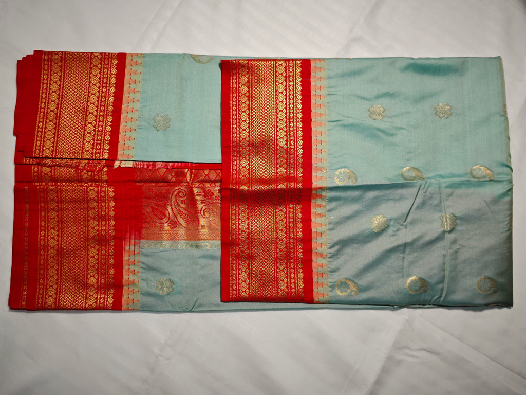 Semi Gadwal-KSV5029-Skyblue and Red