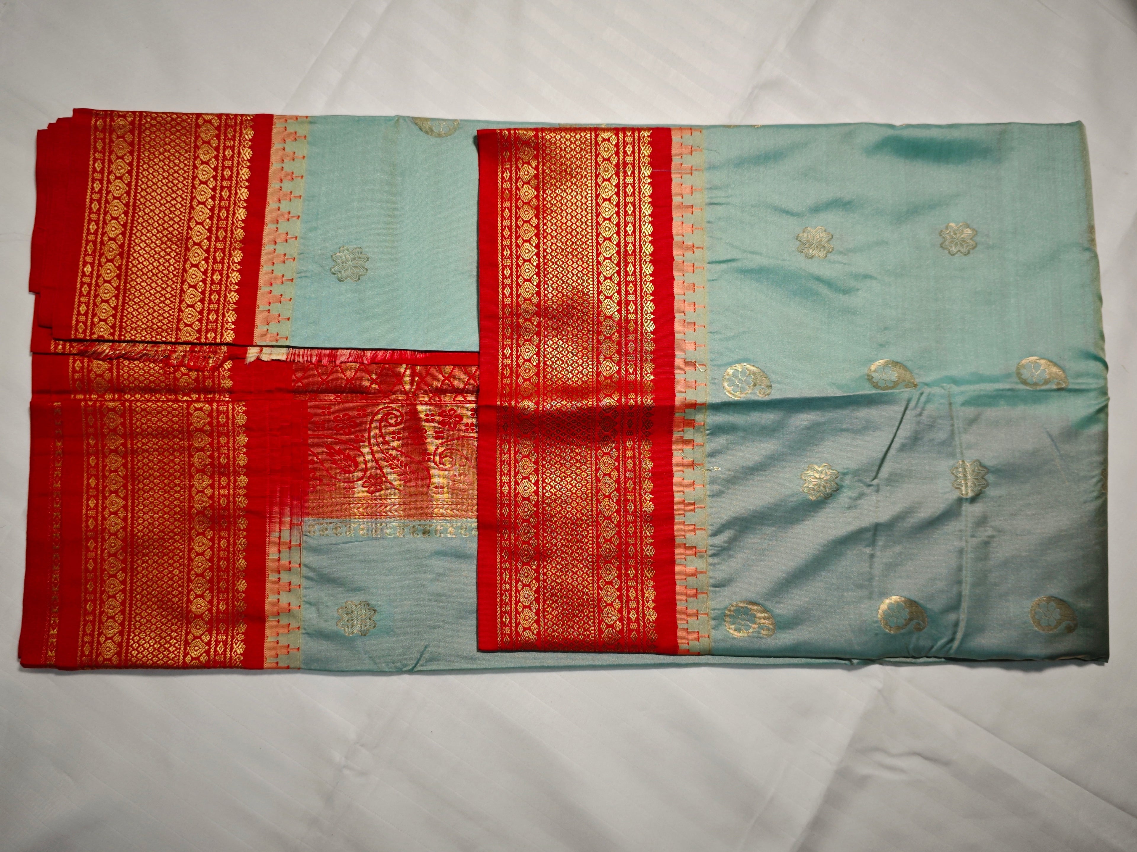 Semi Gadwal-KSV5029-Skyblue and Red