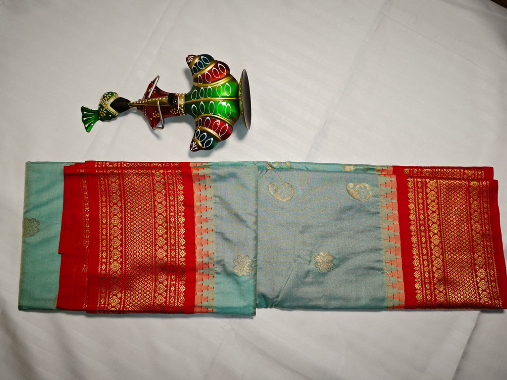 Semi Gadwal-KSV5029-Skyblue and Red