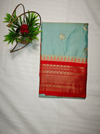 Semi Gadwal-KSV5029-Skyblue and Red