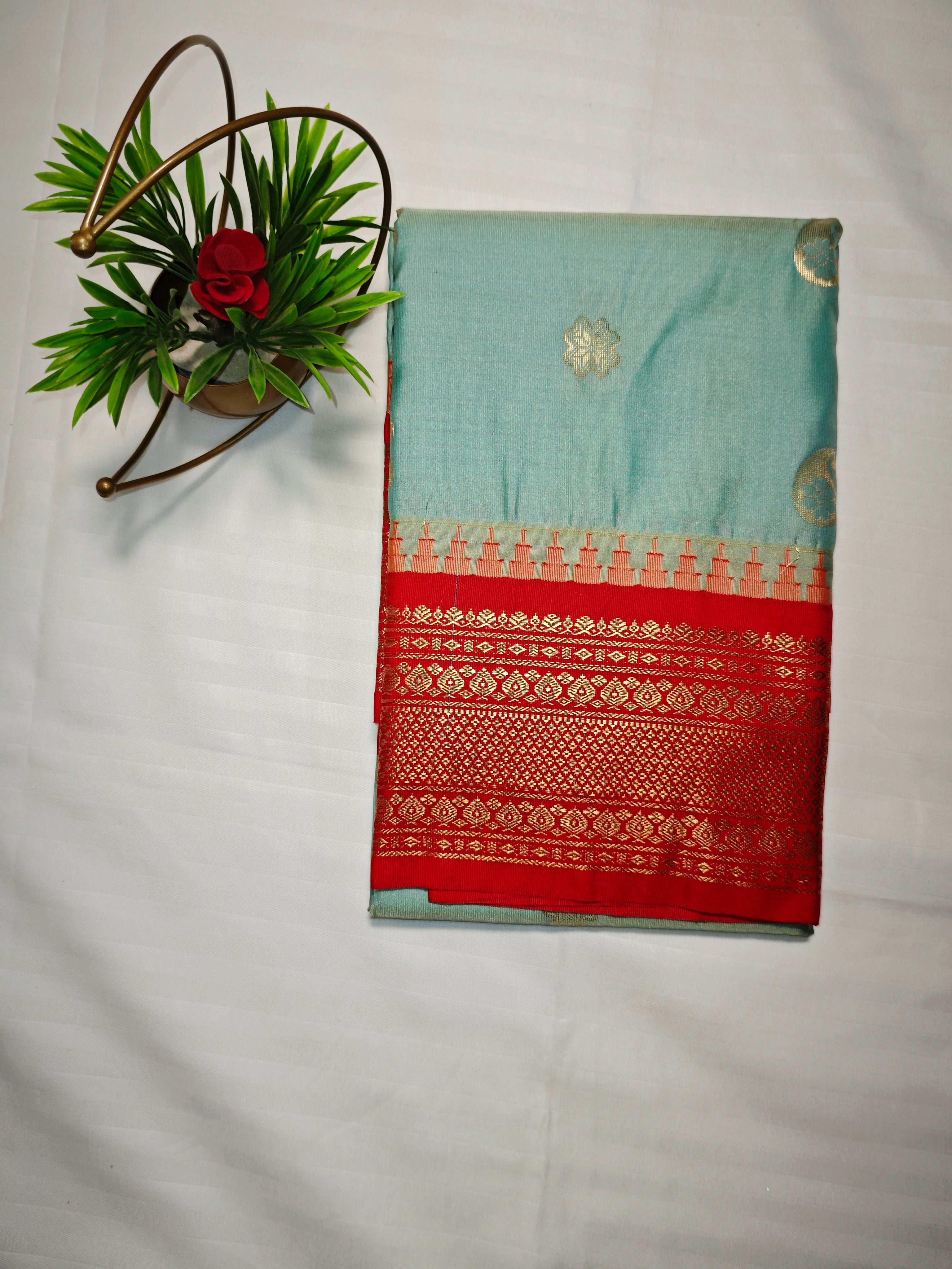 Semi Gadwal-KSV5029-Skyblue and Red