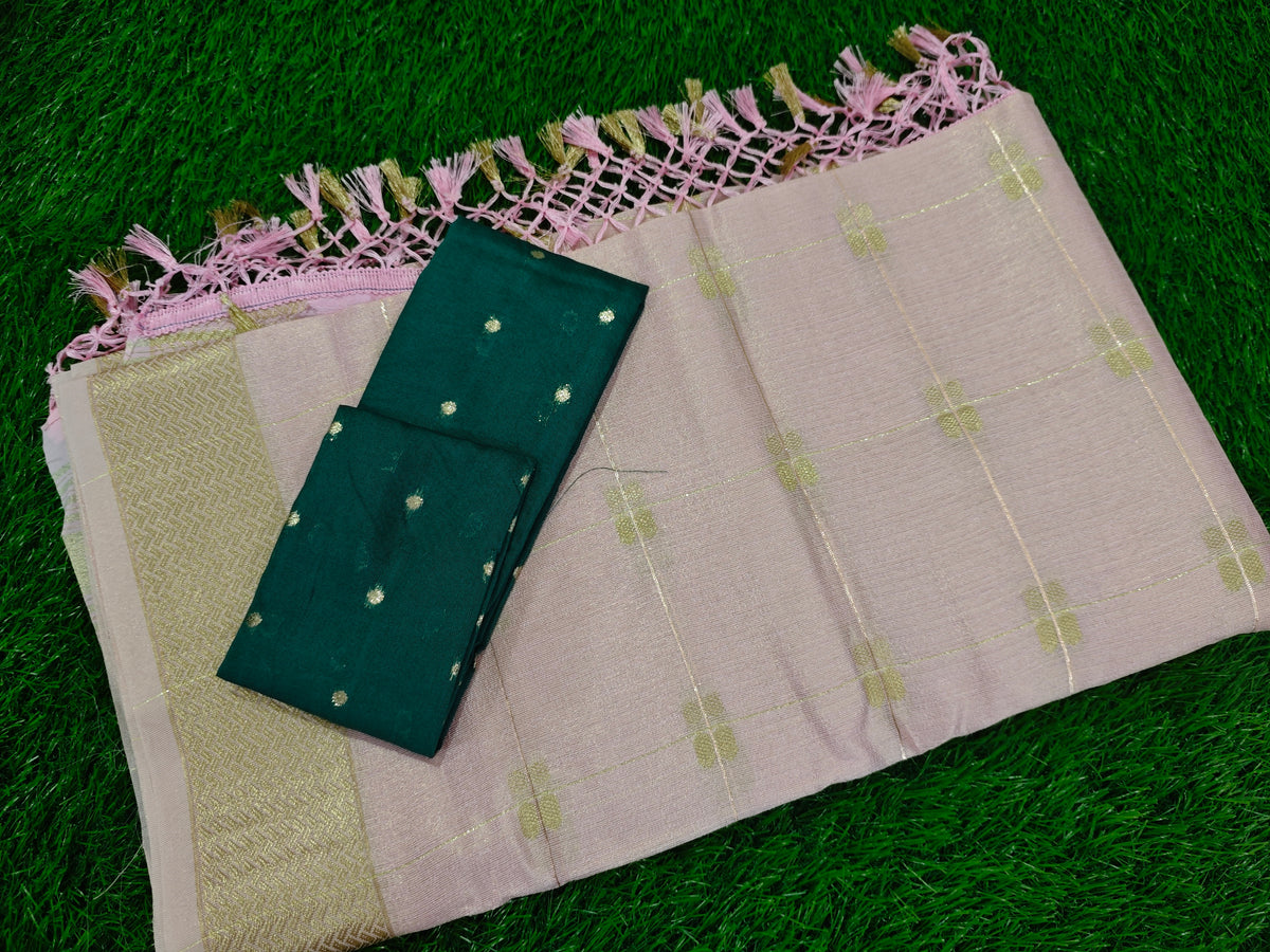 Tussar-KSV6001-Baby pink and green