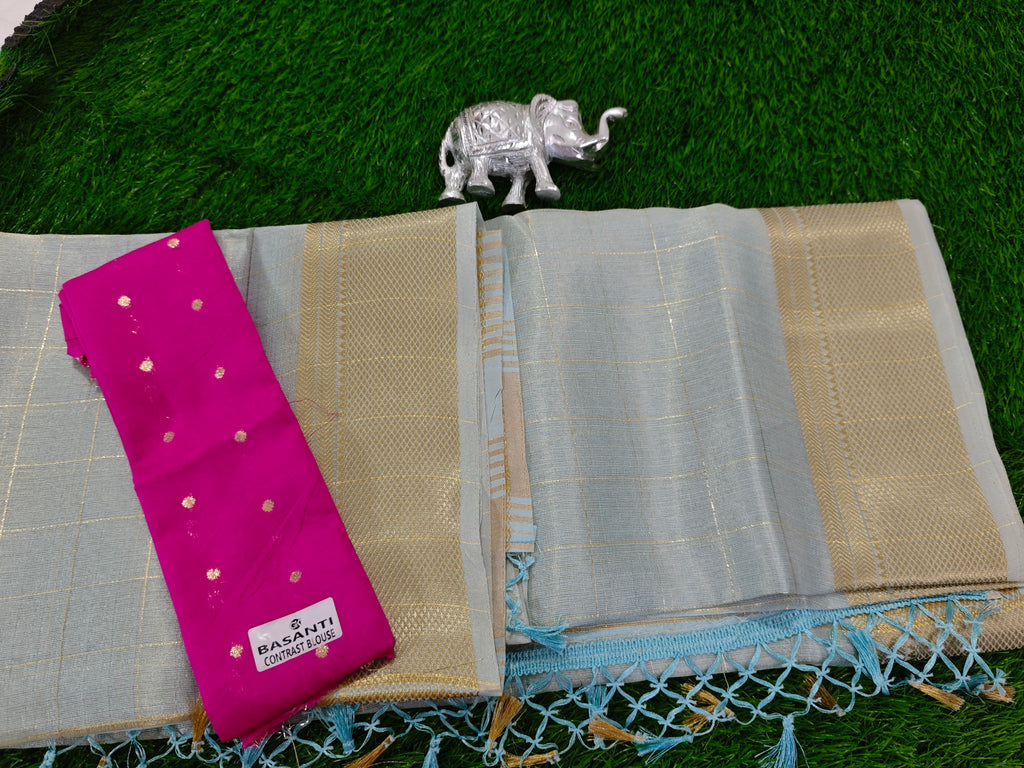 Tussar-KSV6002-Sky Blue and Pink