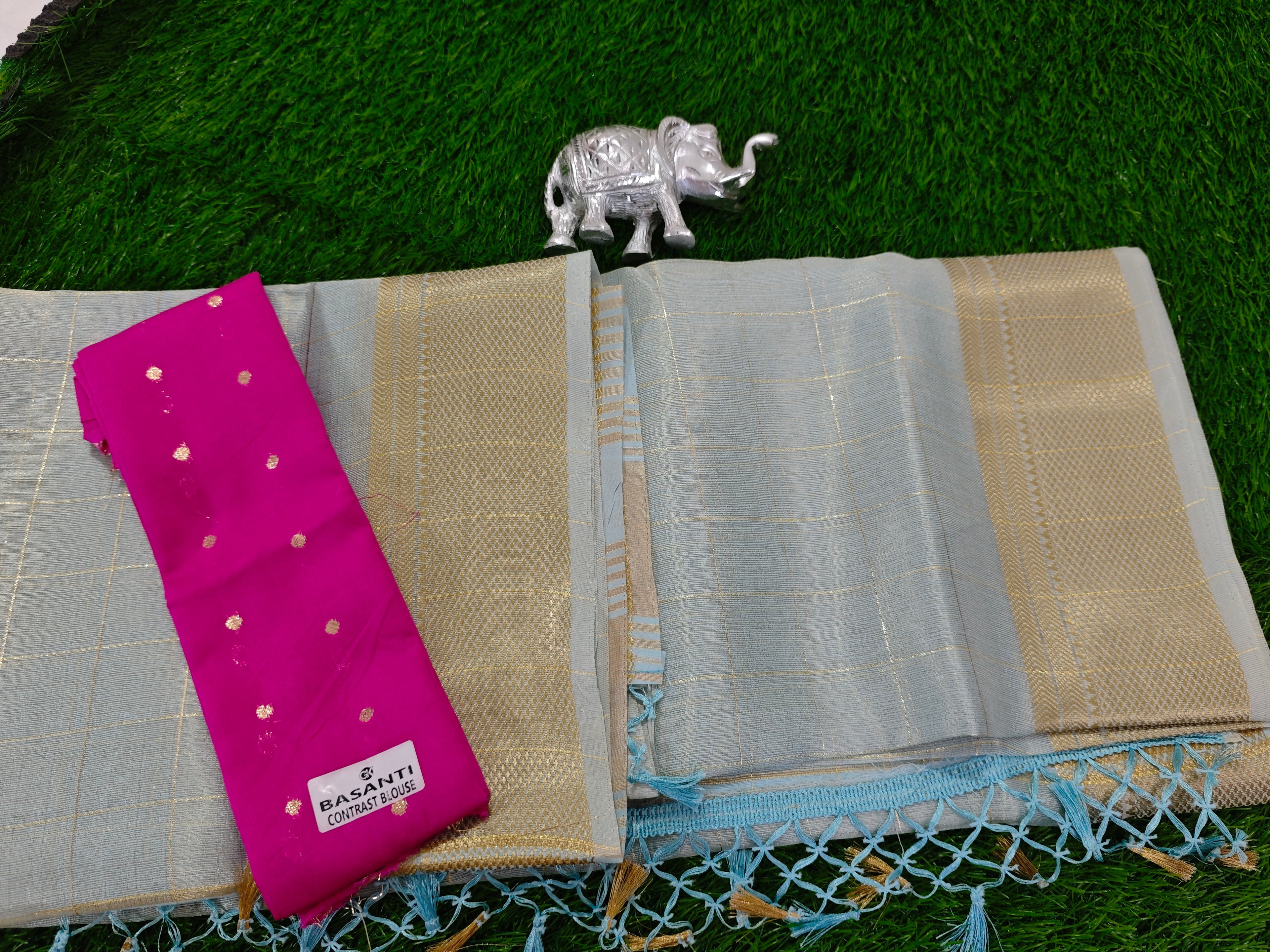 Tussar-KSV6002-Sky Blue and Pink