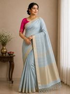 Tussar-KSV6002-Sky Blue and Pink