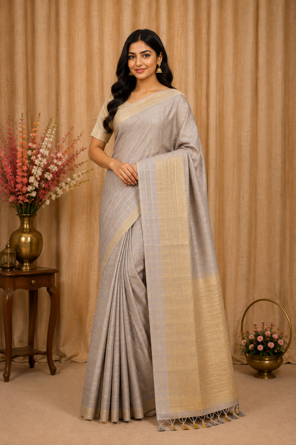 Tussar-KSV6003-Metallic Gold and Maroon