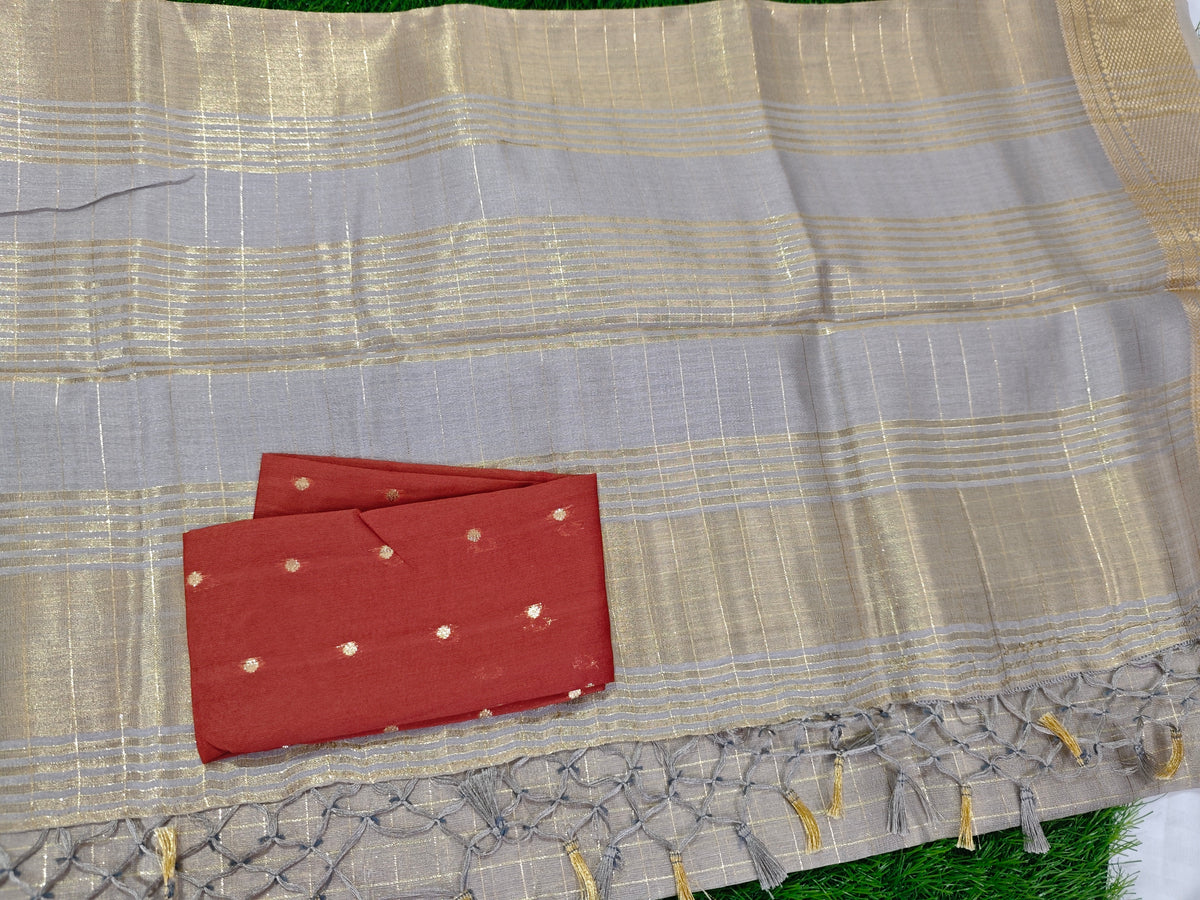 Tussar-KSV6004-Metallic Gold and Maroon