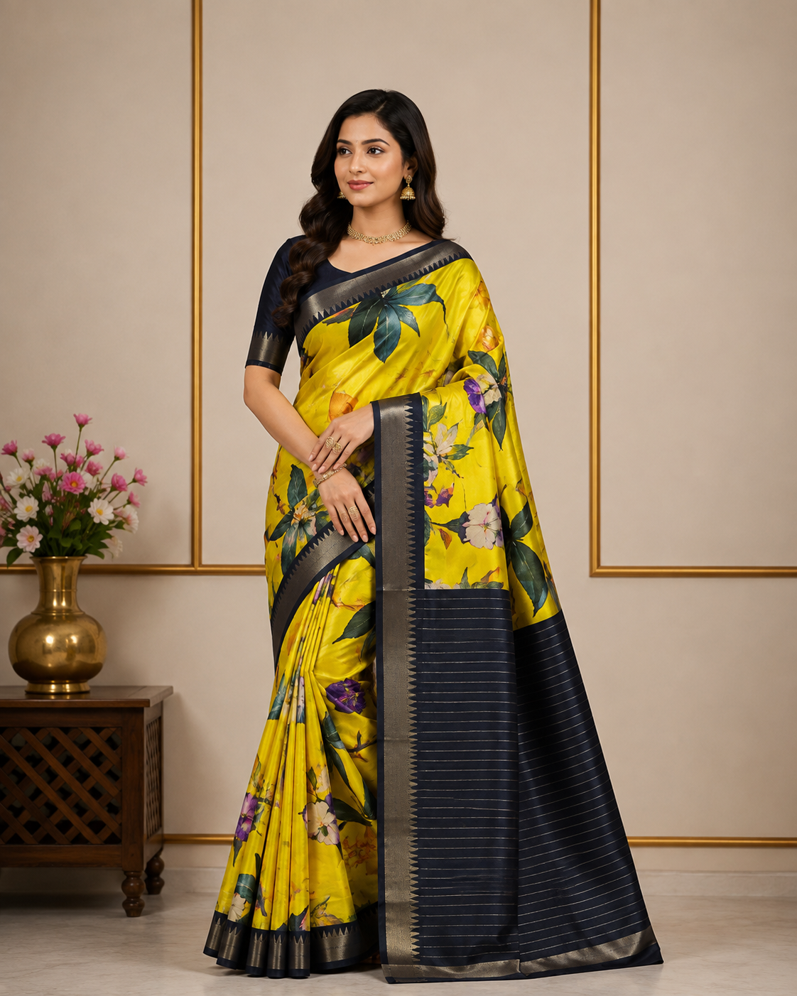 Mangalagiri Print-KSV8005-Yellow and Black