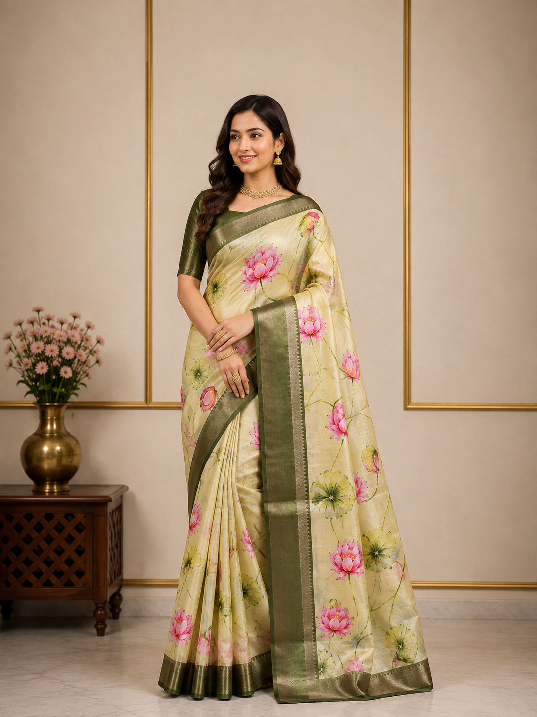 Mangalagiri Print-KSV8008-Biege and Olive Green