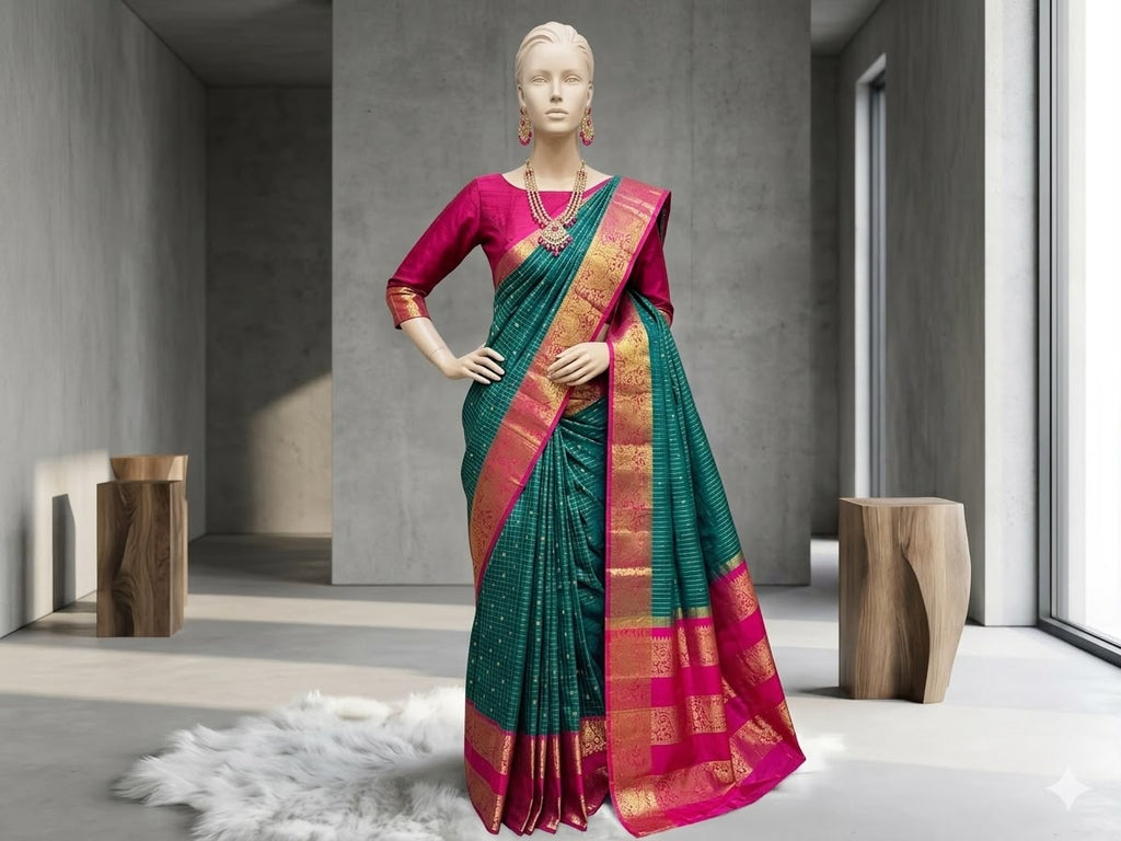 Semi Gadwal-KSV8009-Green and Pink