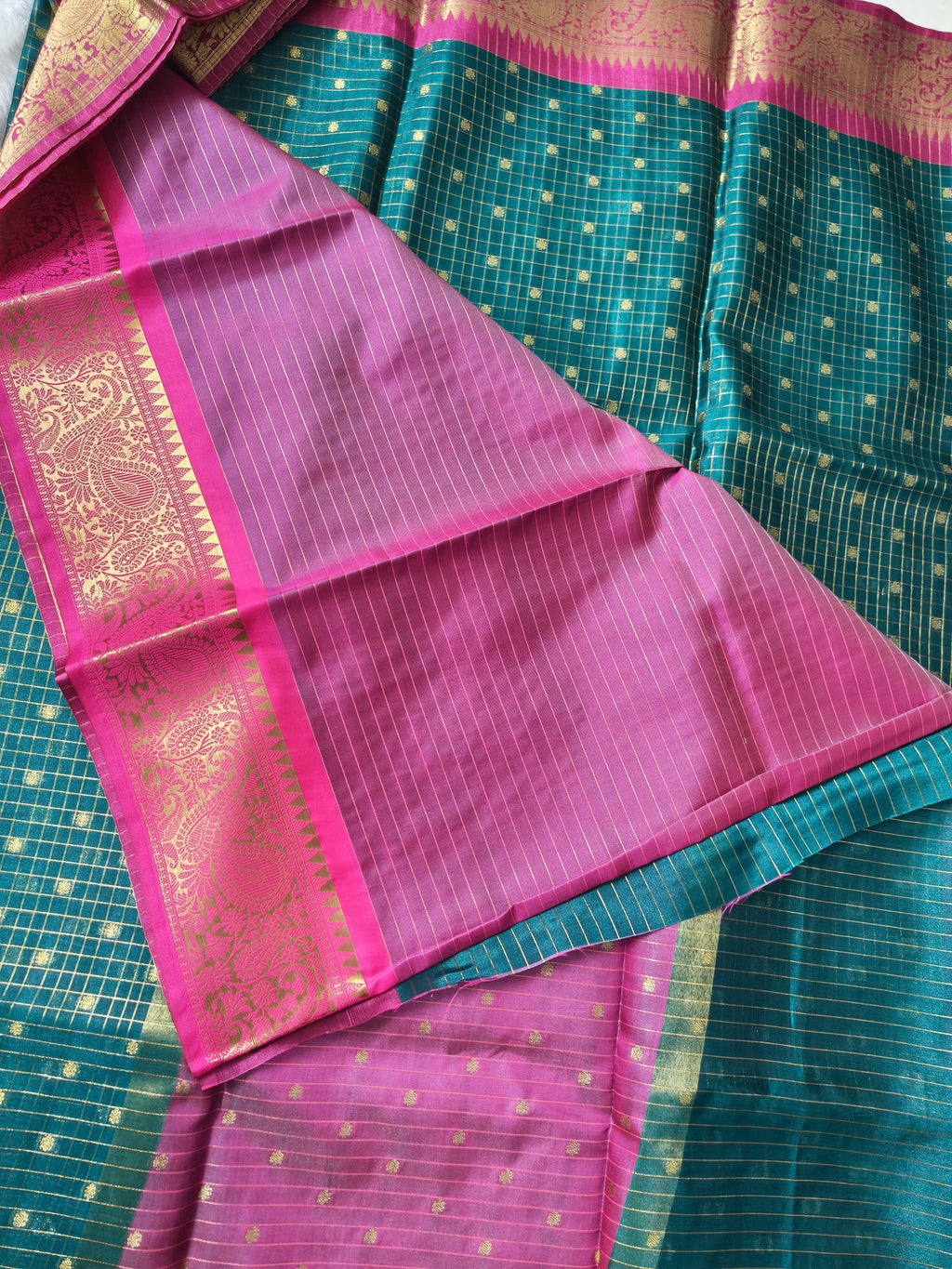 Semi Gadwal-KSV8009-Green and Pink