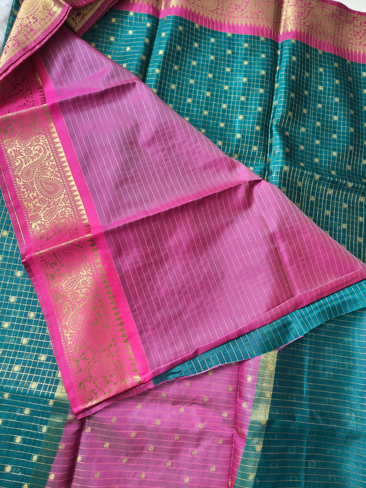 Semi Gadwal-KSV8009-Green and Pink