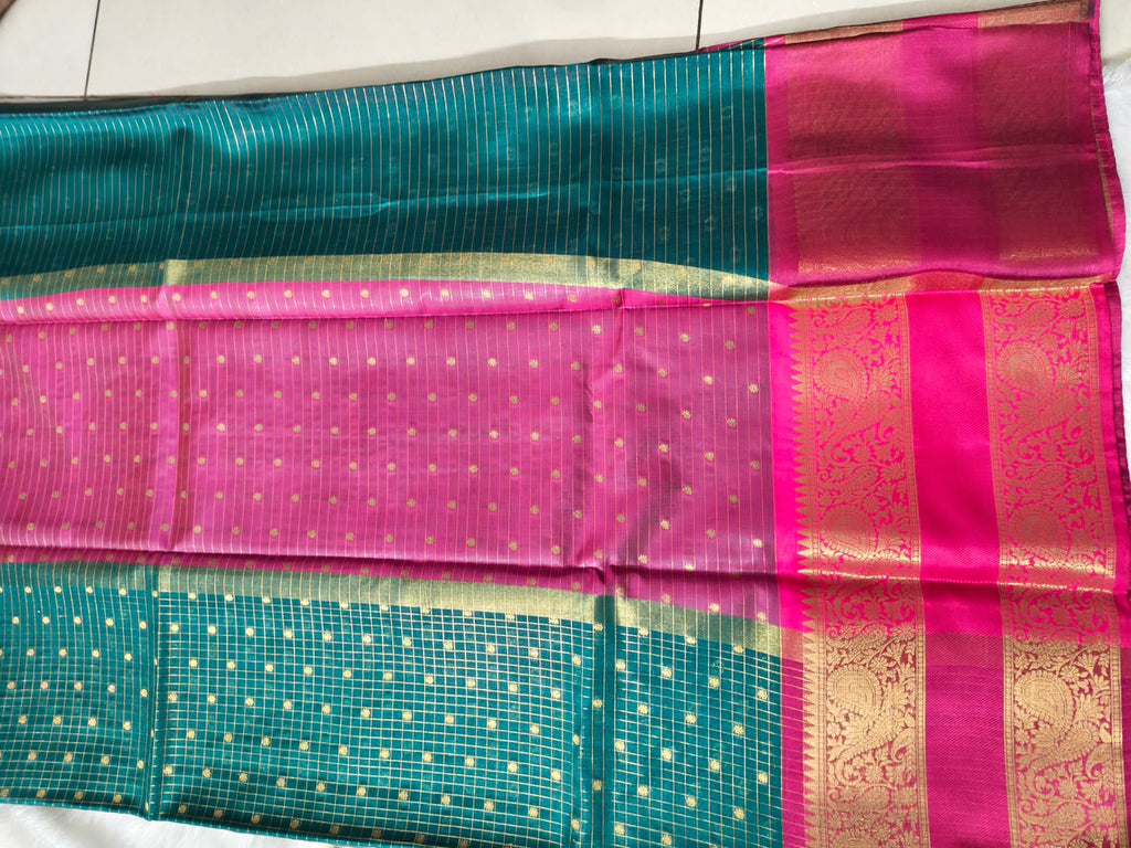 Semi Gadwal-KSV8009-Green and Pink