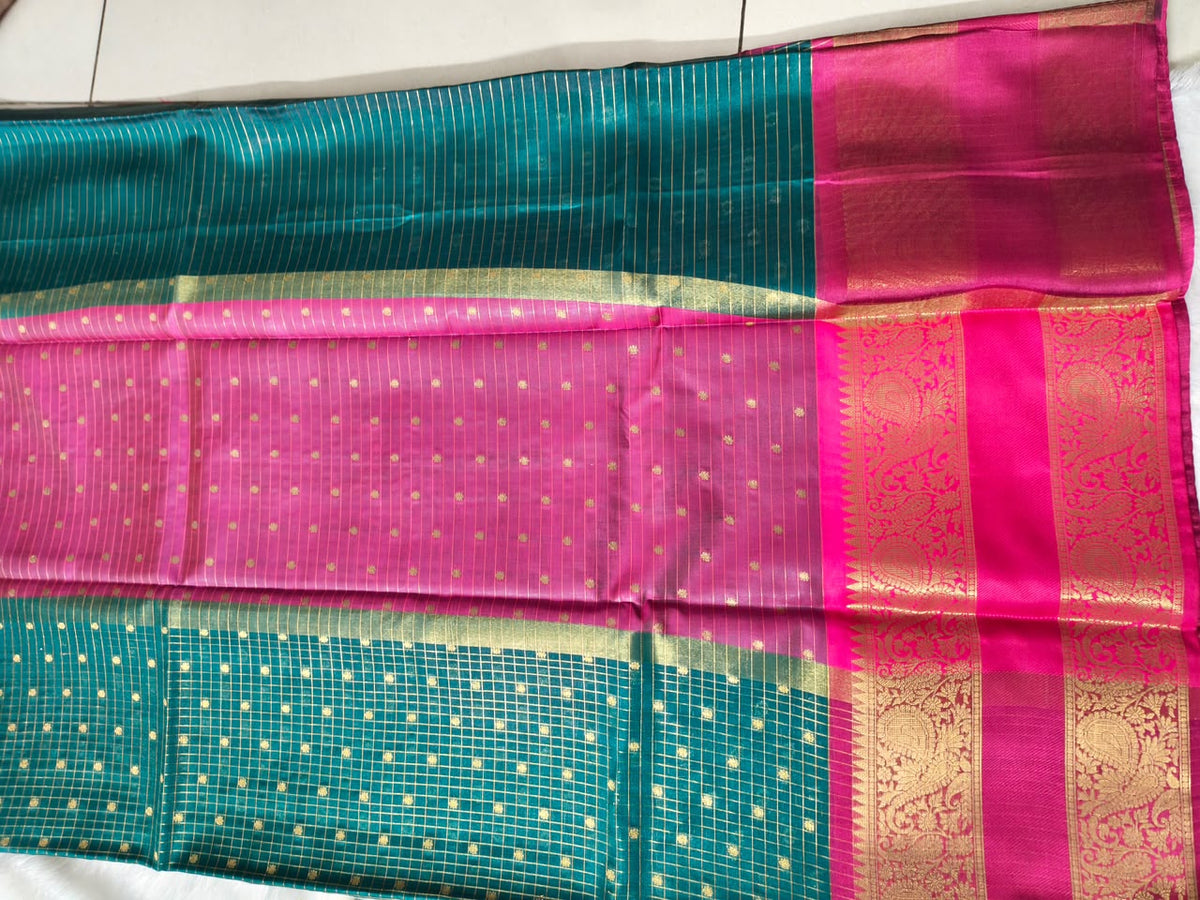 Semi Gadwal-KSV8009-Green and Pink