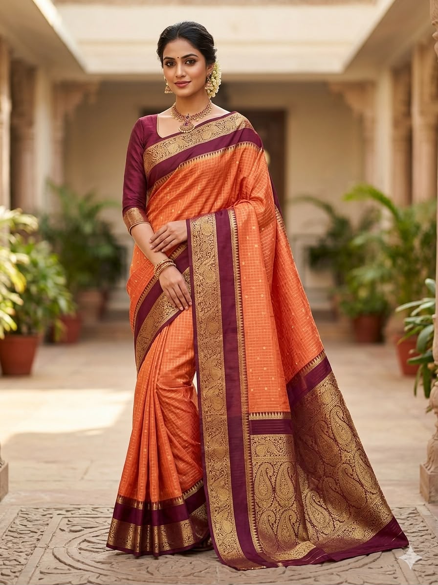 Semi Gadwal-KSV8010-Orange and Maroon