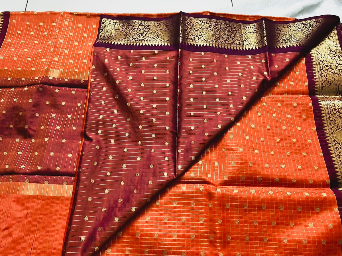 Semi Gadwal-KSV8010-Orange and Maroon