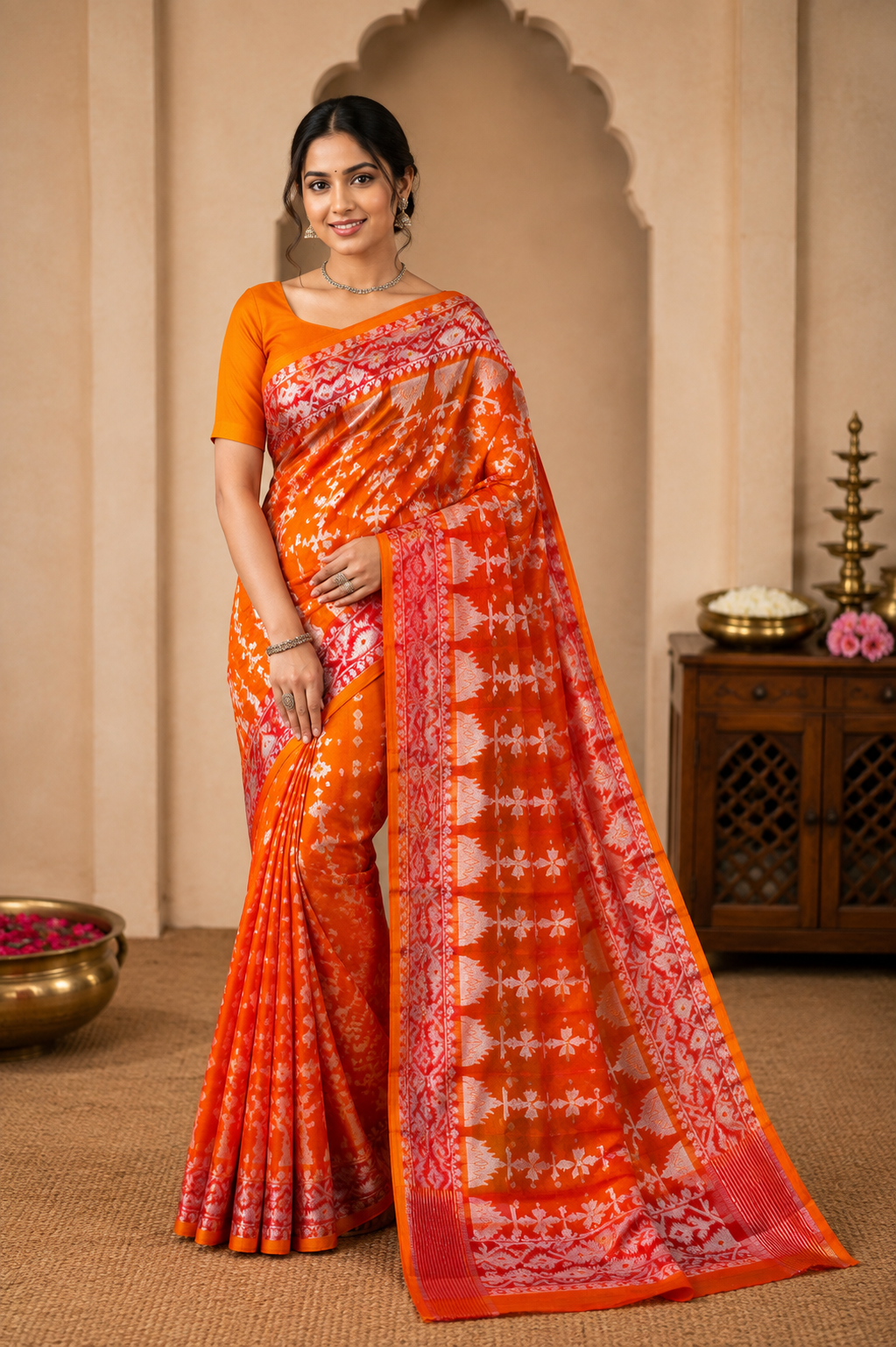 Muslin Cotton Jamdani-KSV-13003-Orange