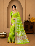 Muslin Cotton Jamdani-KSV -13007-Yellowis Green